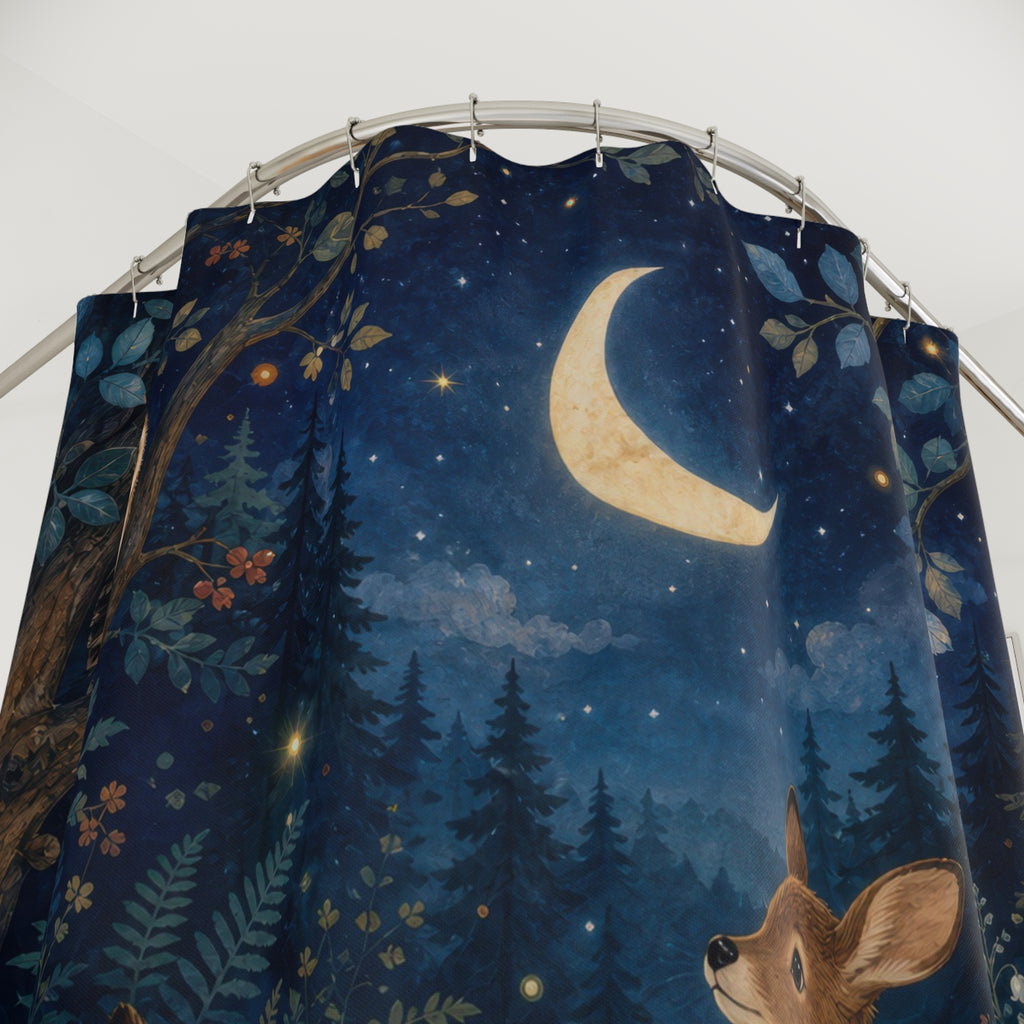 Moonlit Woodland Animals Kids Shower Curtain