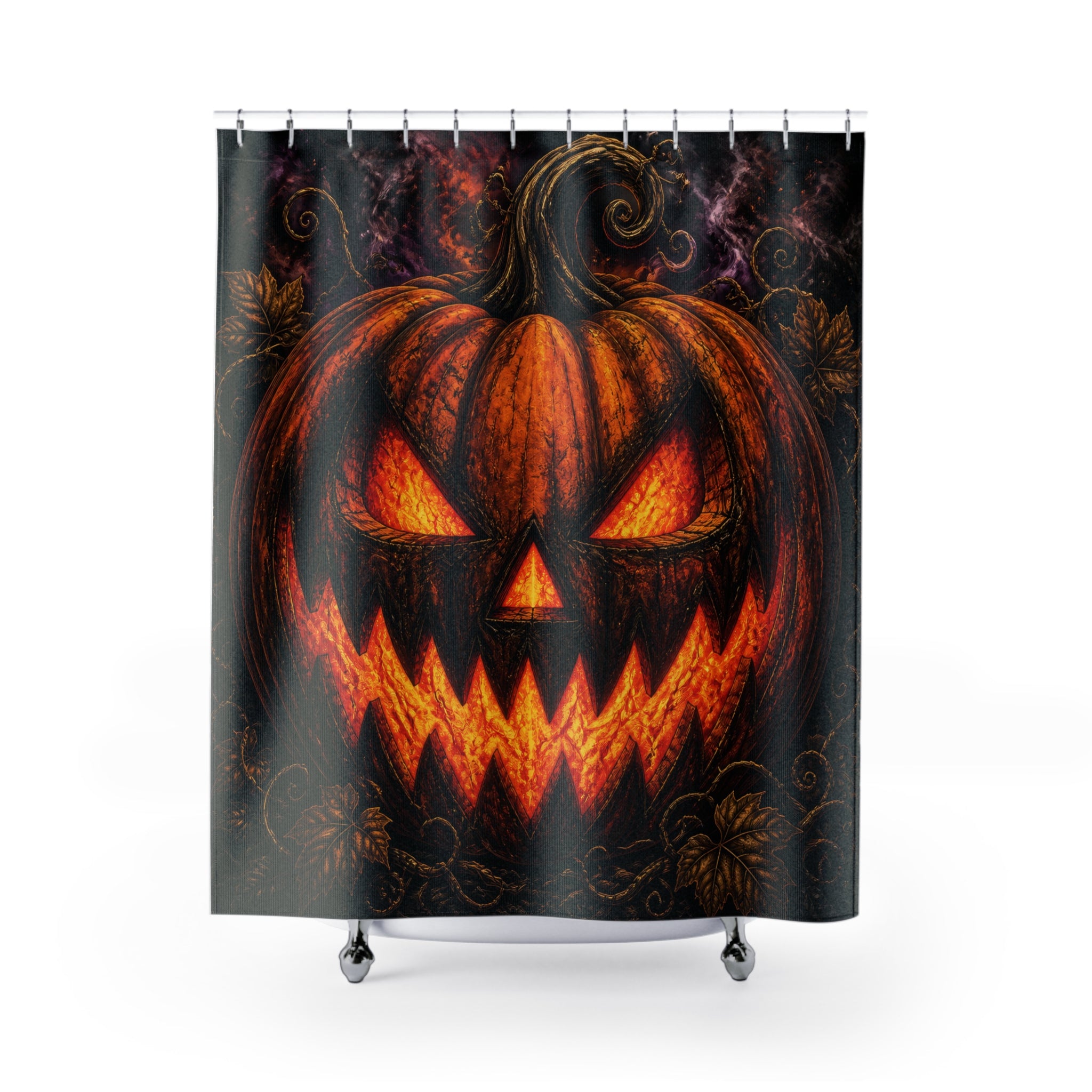 Unique Halloween Shower Curtain, Glowing Jack O Lantern Pumpkin Art, Orange Black Gothic Decor, Spooky Bathroom Accent, Fall Guest Bath