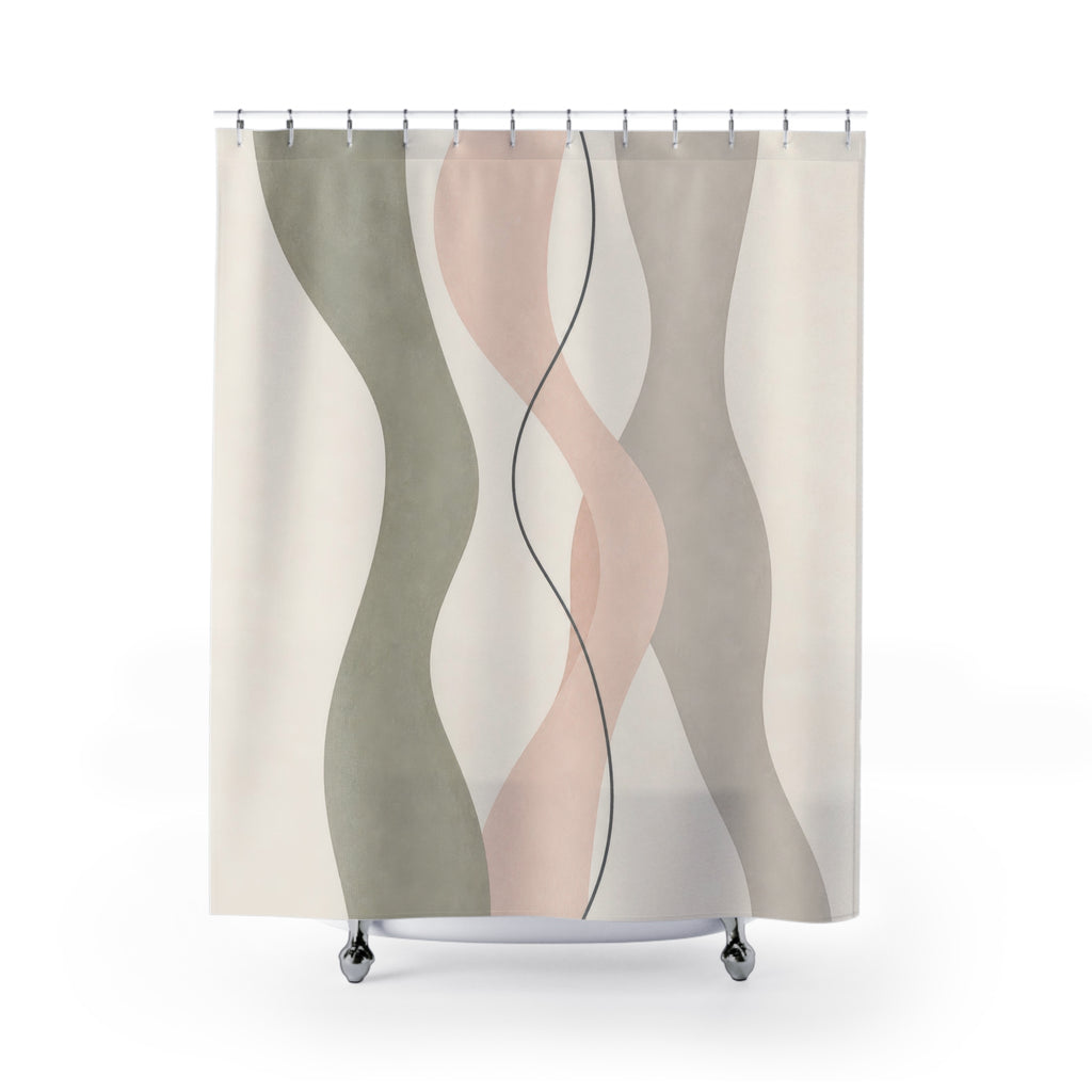 Sage Blush Wavy Ribbon Shower Curtain