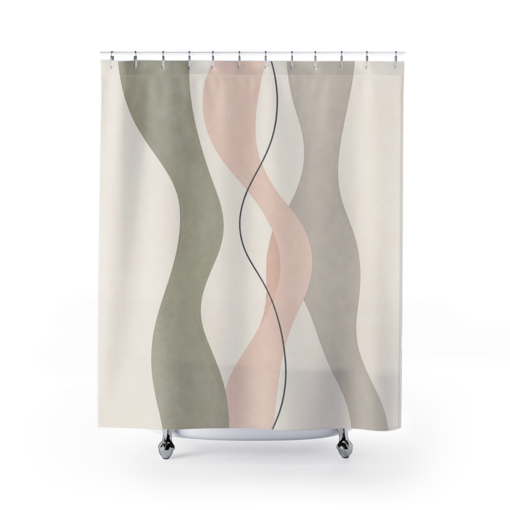 Sage Blush Wavy Ribbon Shower Curtain
