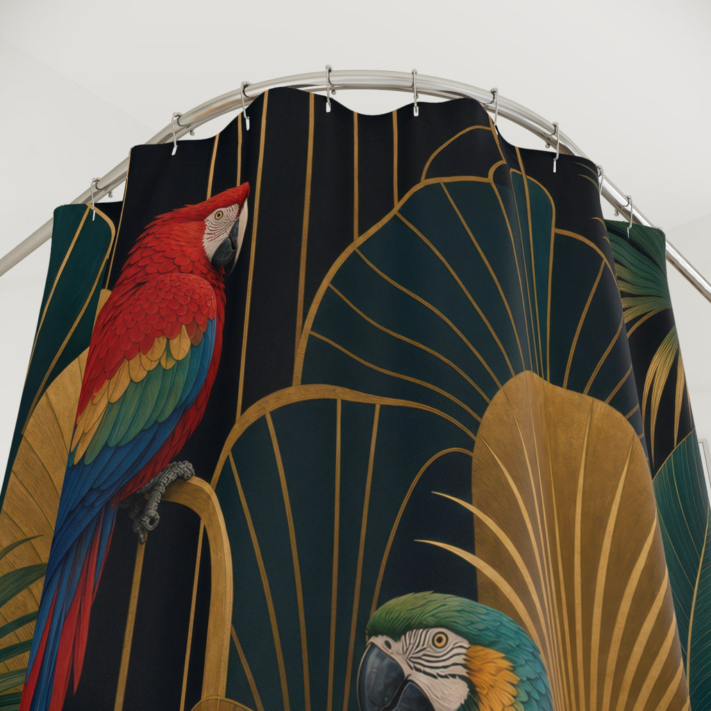 Art Deco Jewel Macaw Pair Shower Curtain