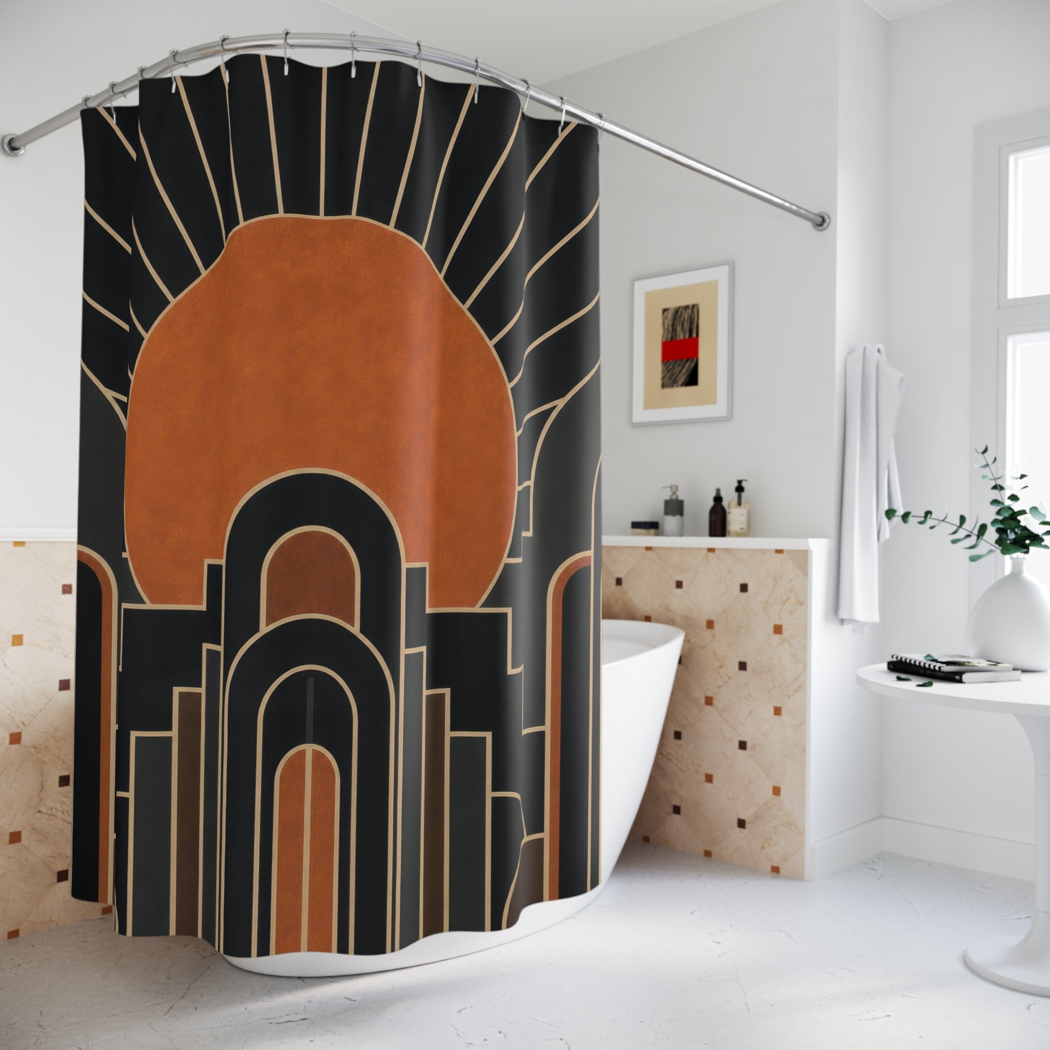 Copper Deco Black Shower Curtain