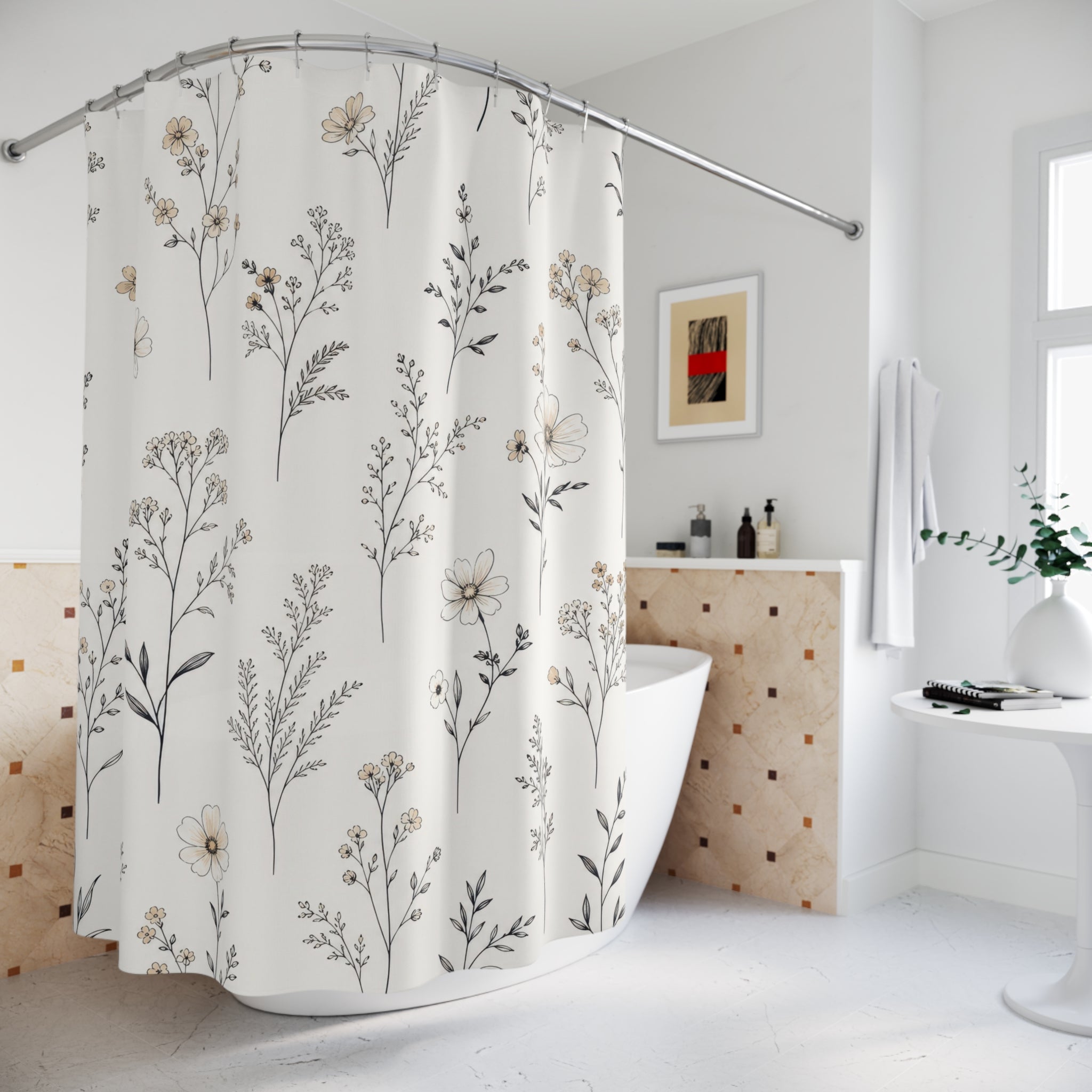 Black and White Floral Shower Curtain