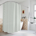 Green and White Wavy Stripe Shower Curtain