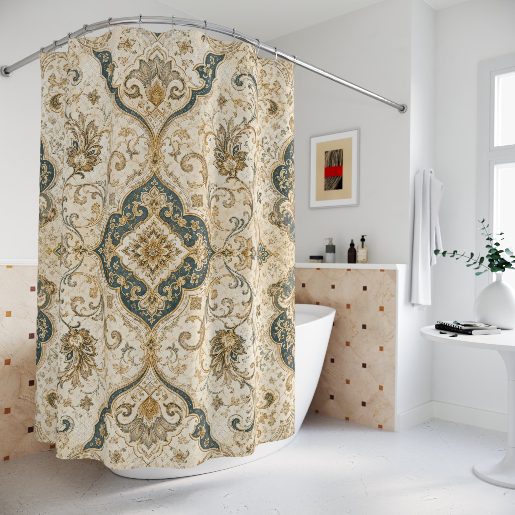 Arabesque Shower Curtain: Ivory Gold Ornament