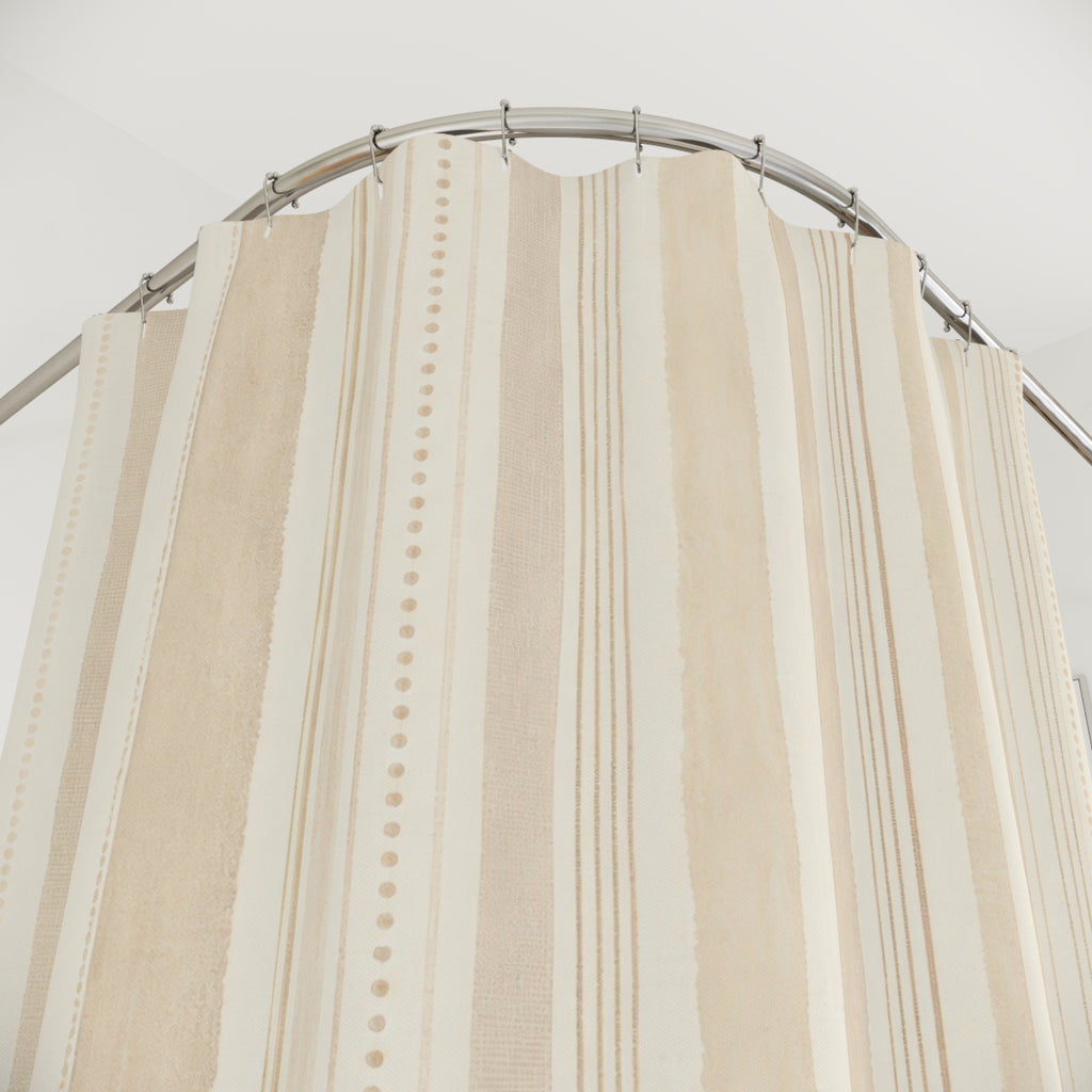 Beige Cream Vertical Stripe Shower Curtain