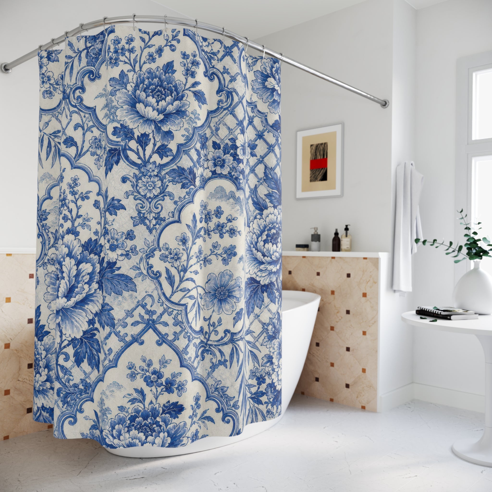 Blue Porcelain Floral Shower Curtain
