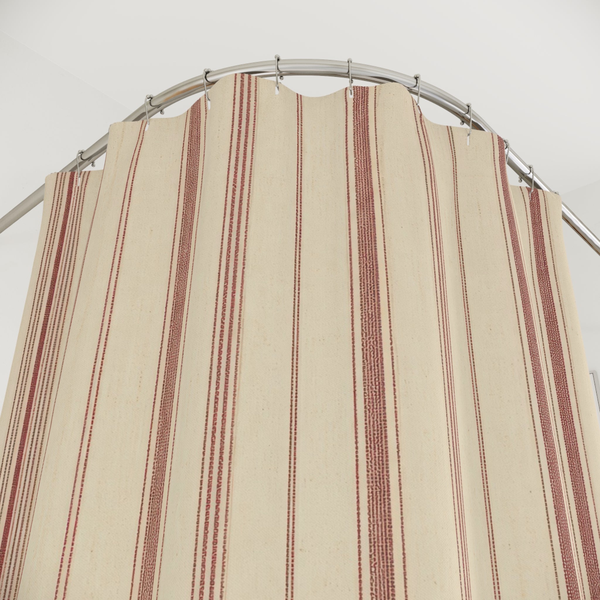 Red Cream Ticking Stripe Shower Curtain