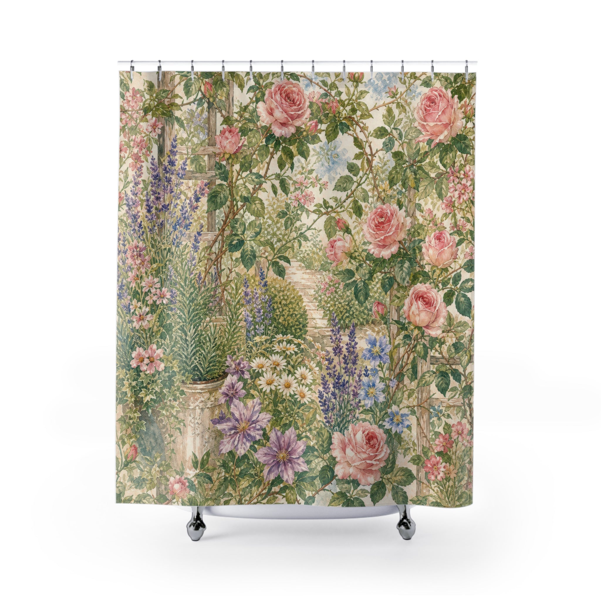 Garden Shower Curtain: Soft Floral Meadow Pattern