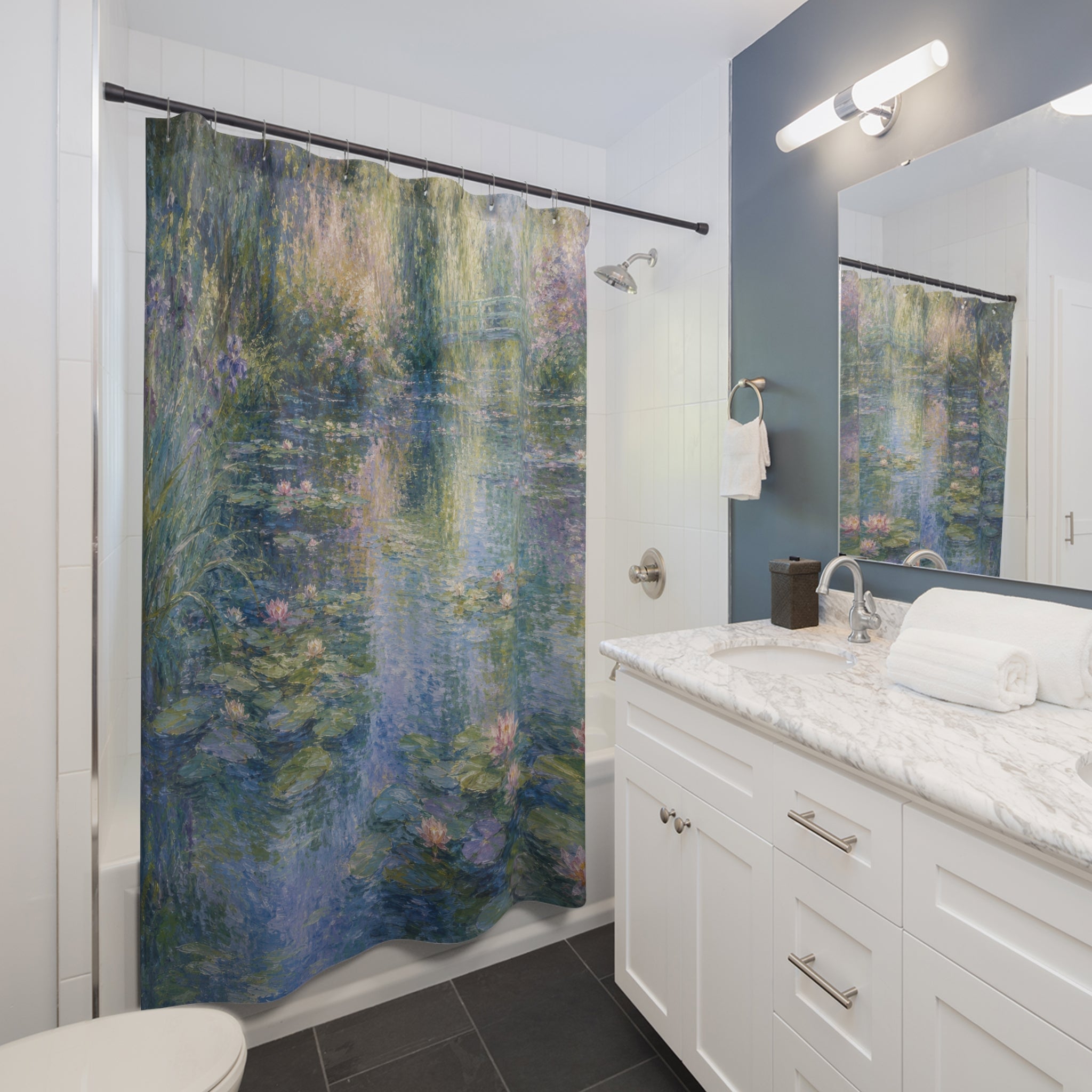 Claude Monet Inspired Shower Curtain: Blue Green Water