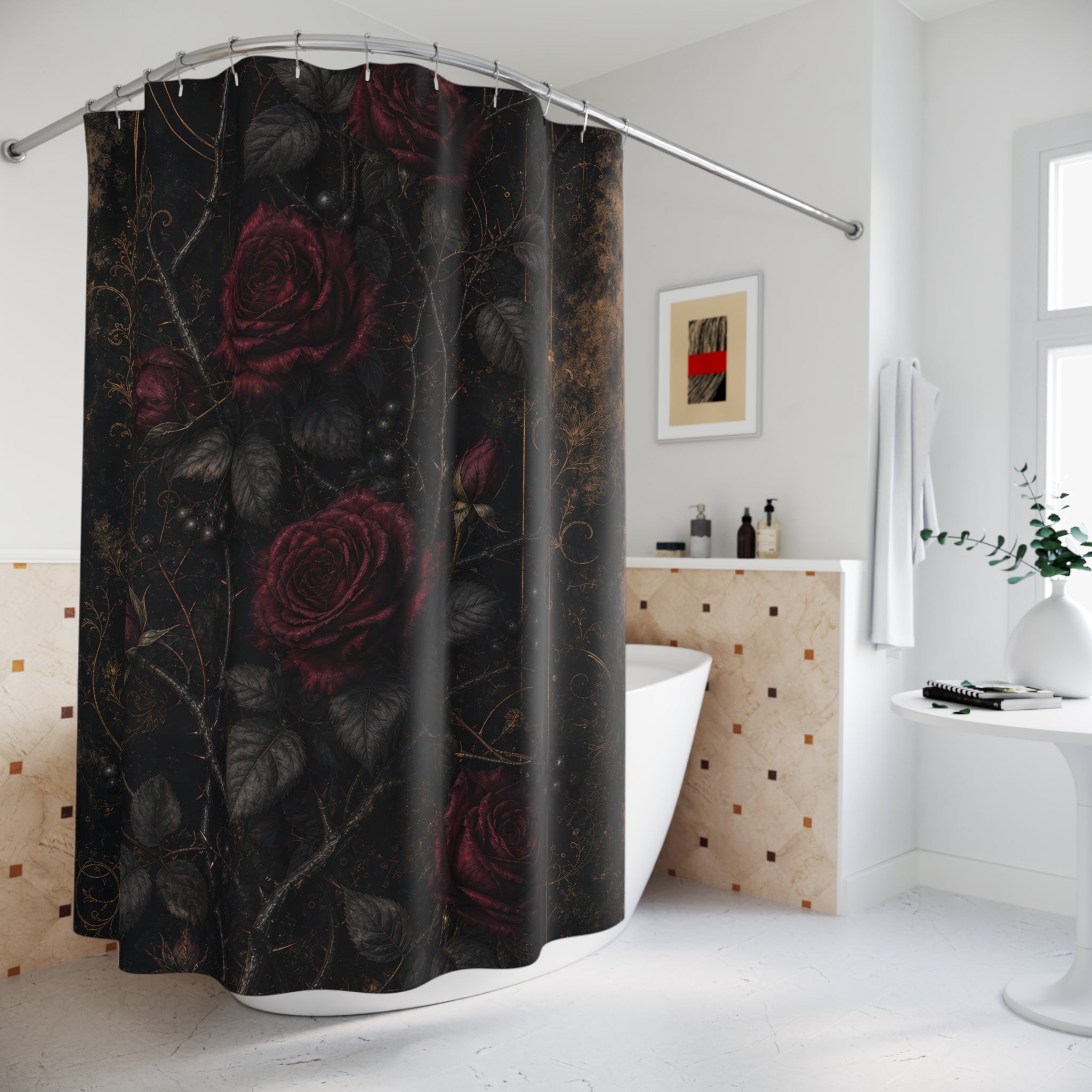 Dark Red Rose Vine Shower Curtain