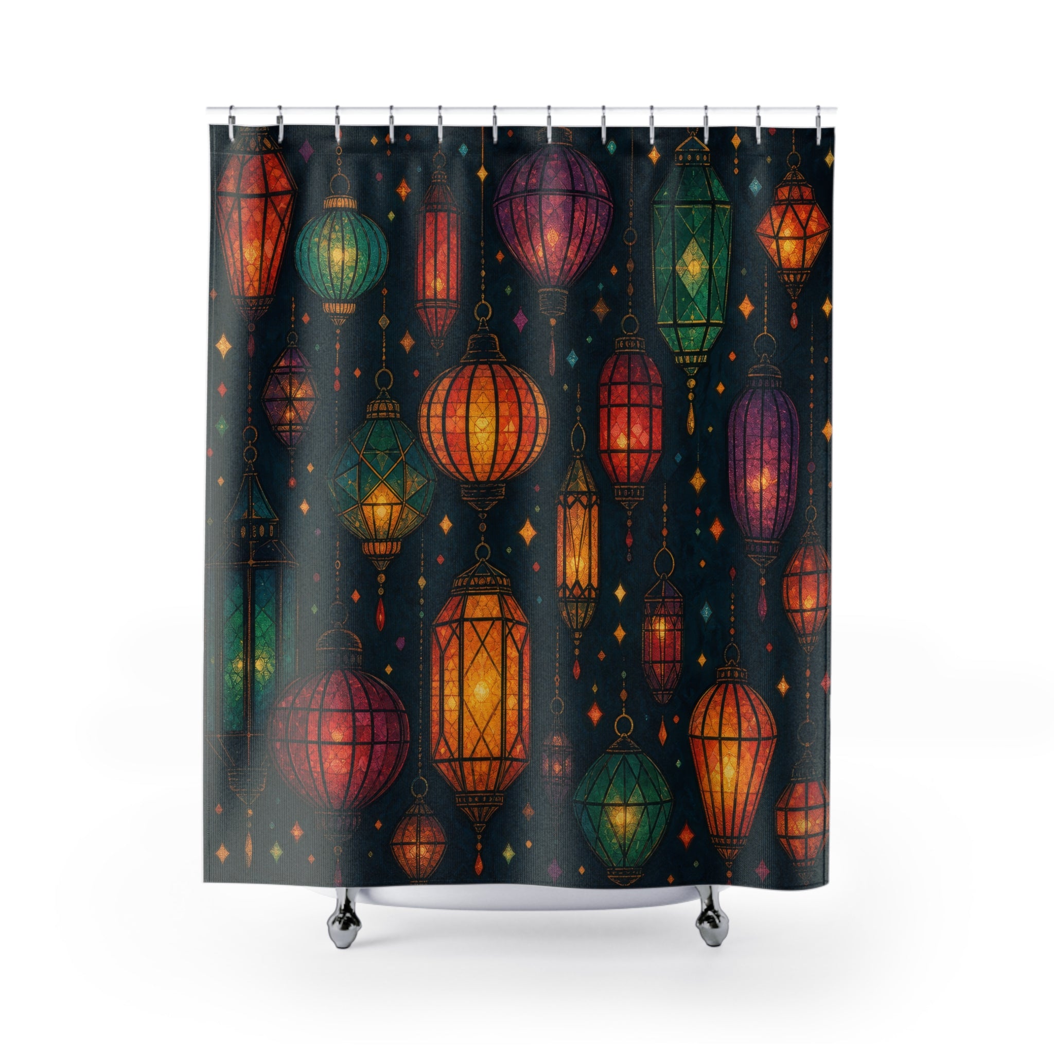 Jewel Tone Glowing Lantern Boho Shower Curtain