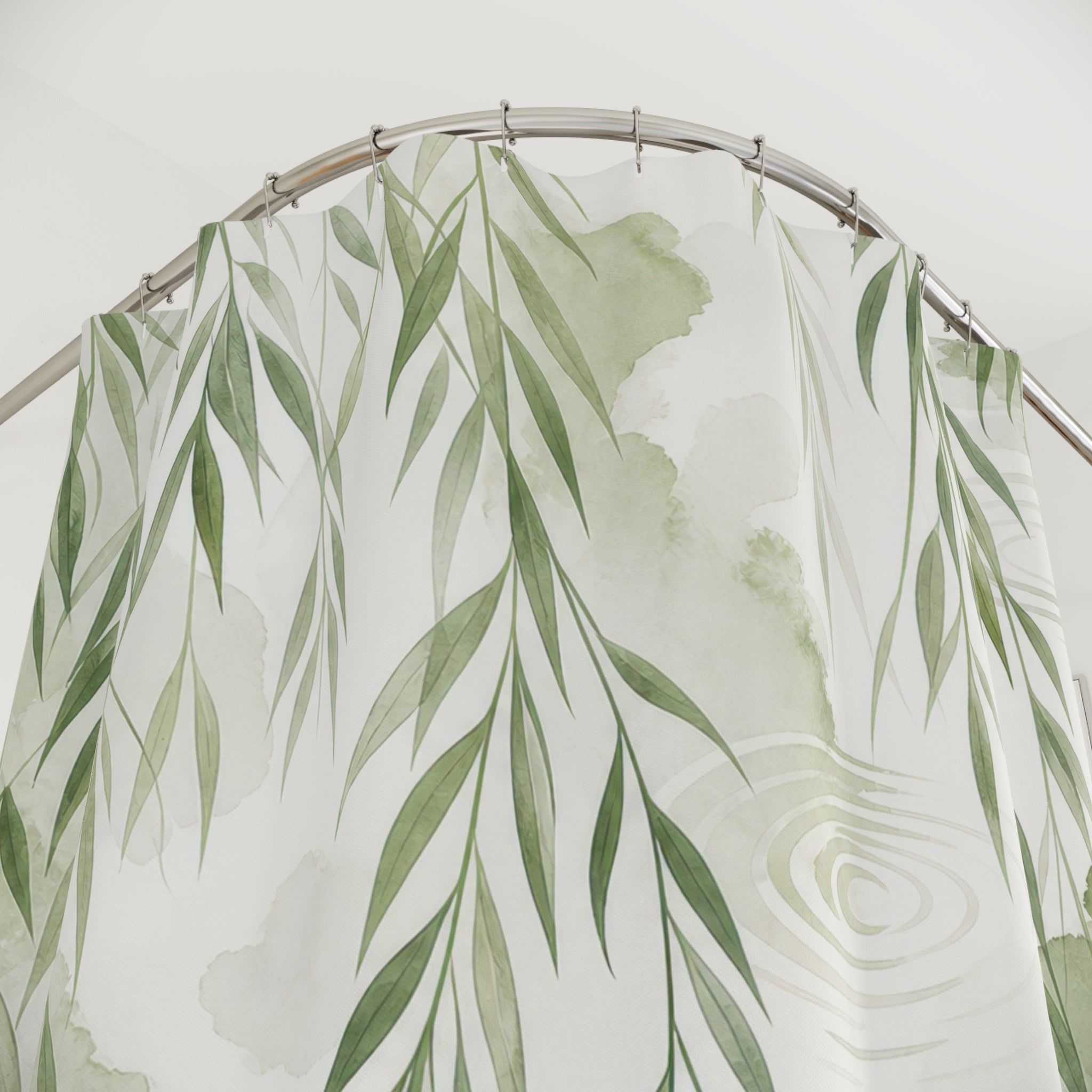 Green White Willow Branch Shower Curtain