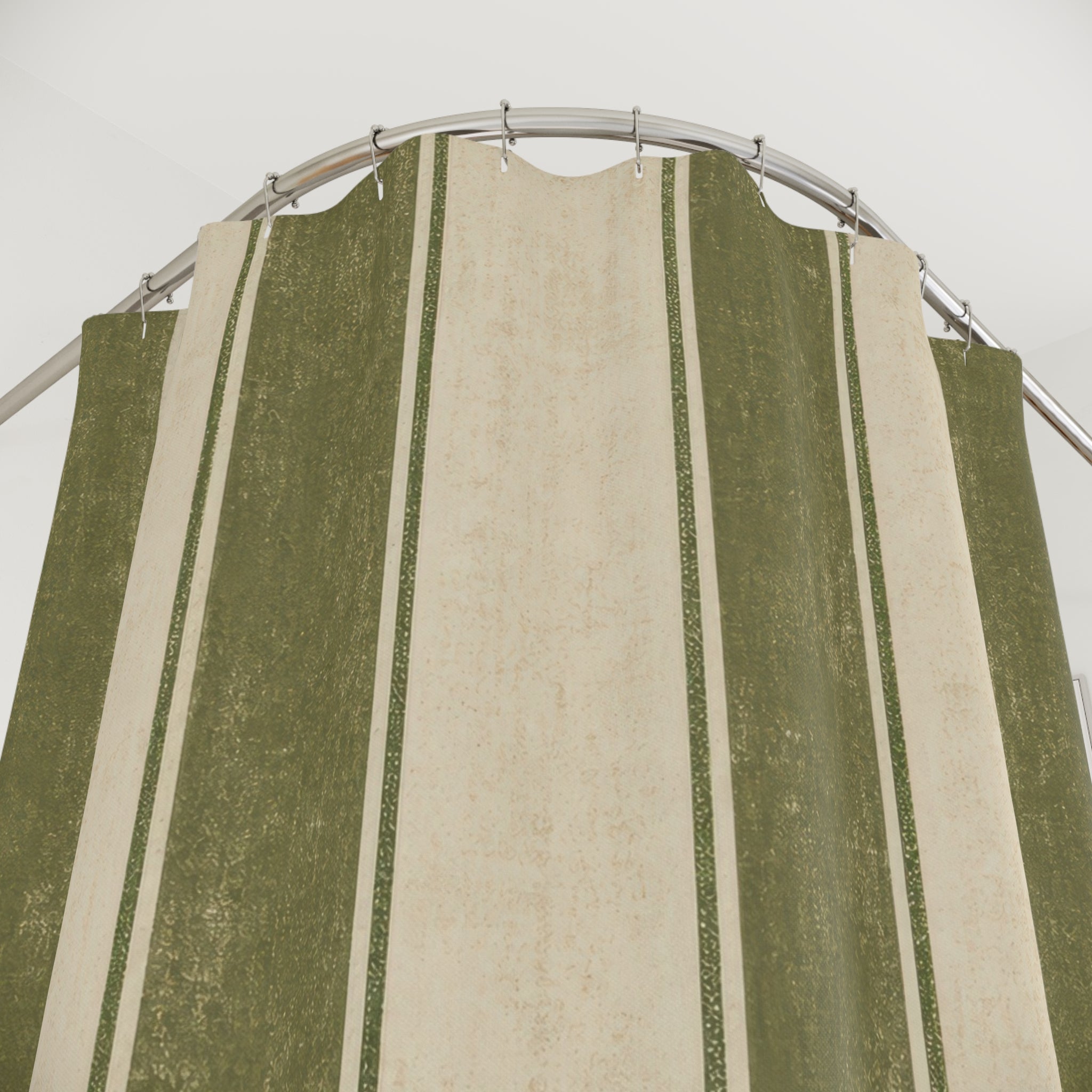 Olive Green Beige Block Stripe Shower Curtain