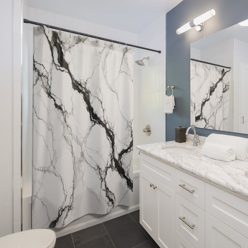 Black White Stone Vein Shower Curtain