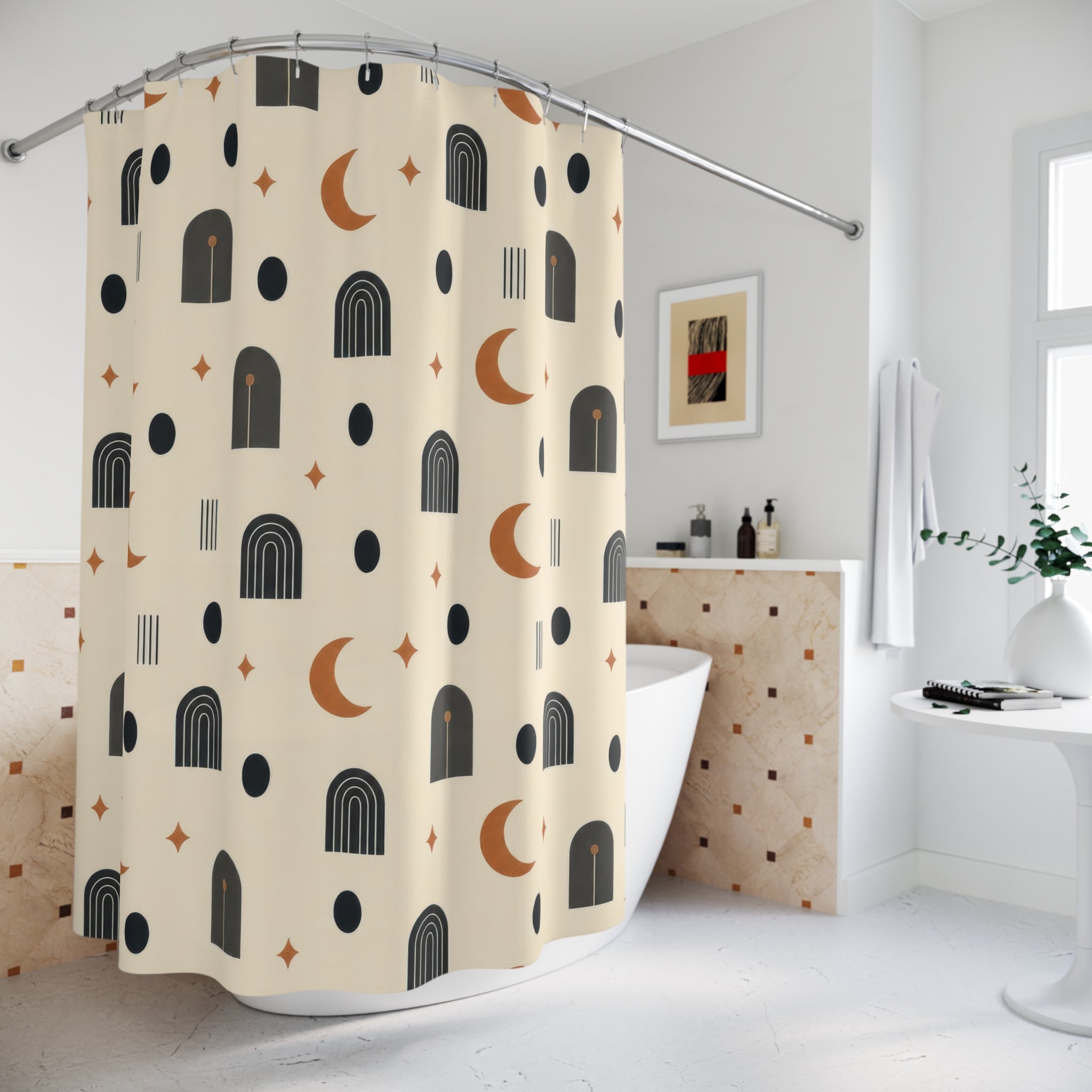 Black Copper Geometric Shower Curtain