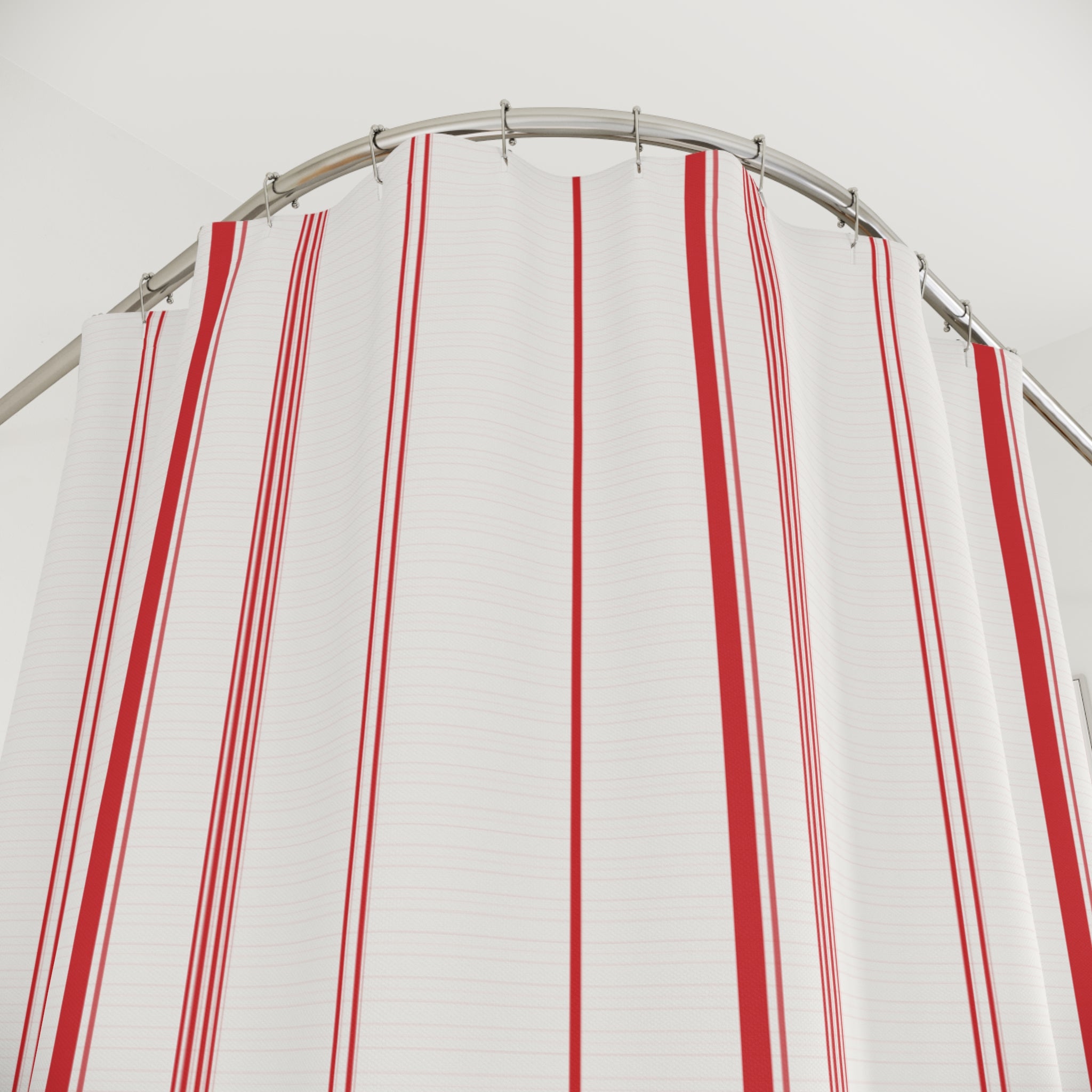 Red White Fine Ticking Stripe Shower Curtain