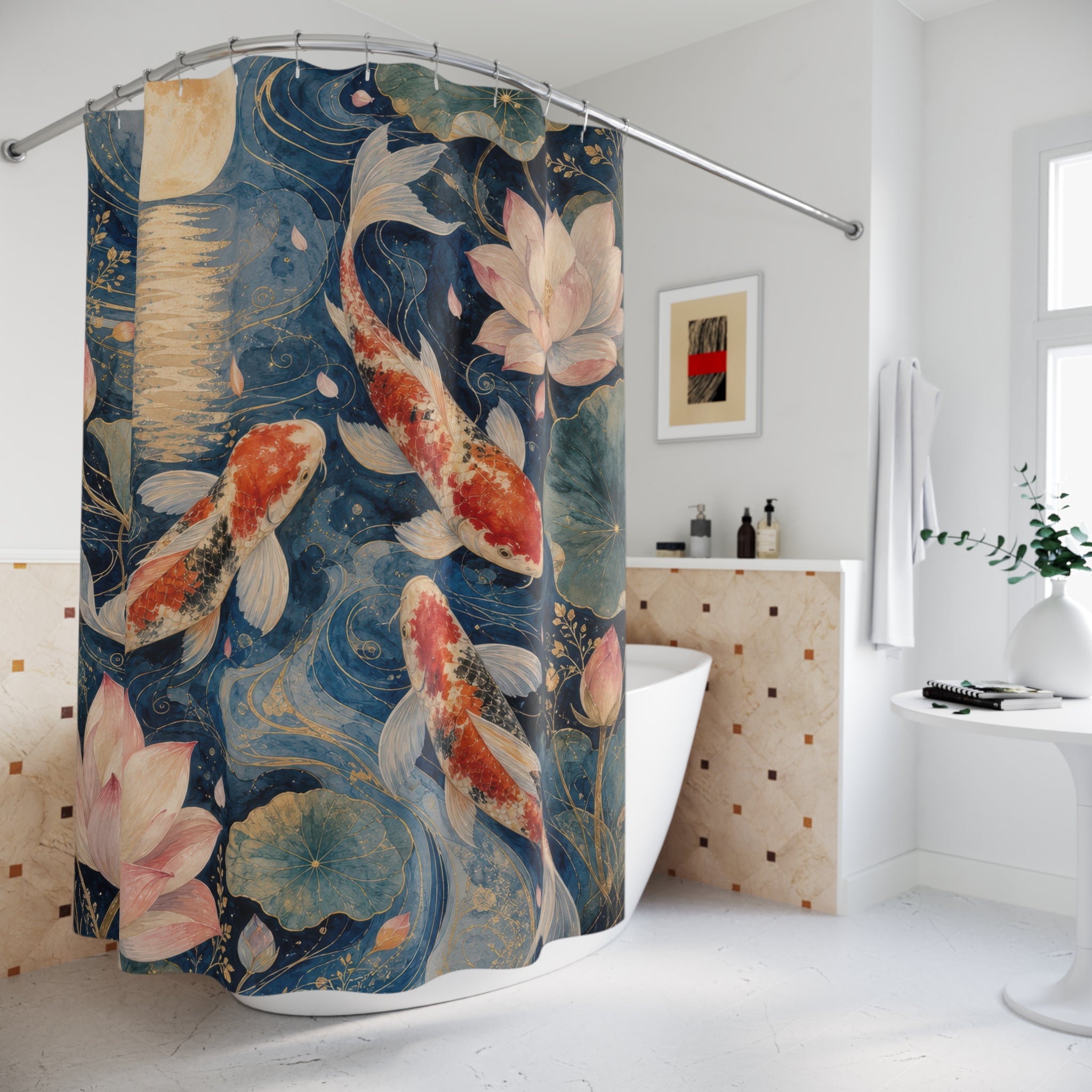 Koi Moon Water Garden Shower Curtain