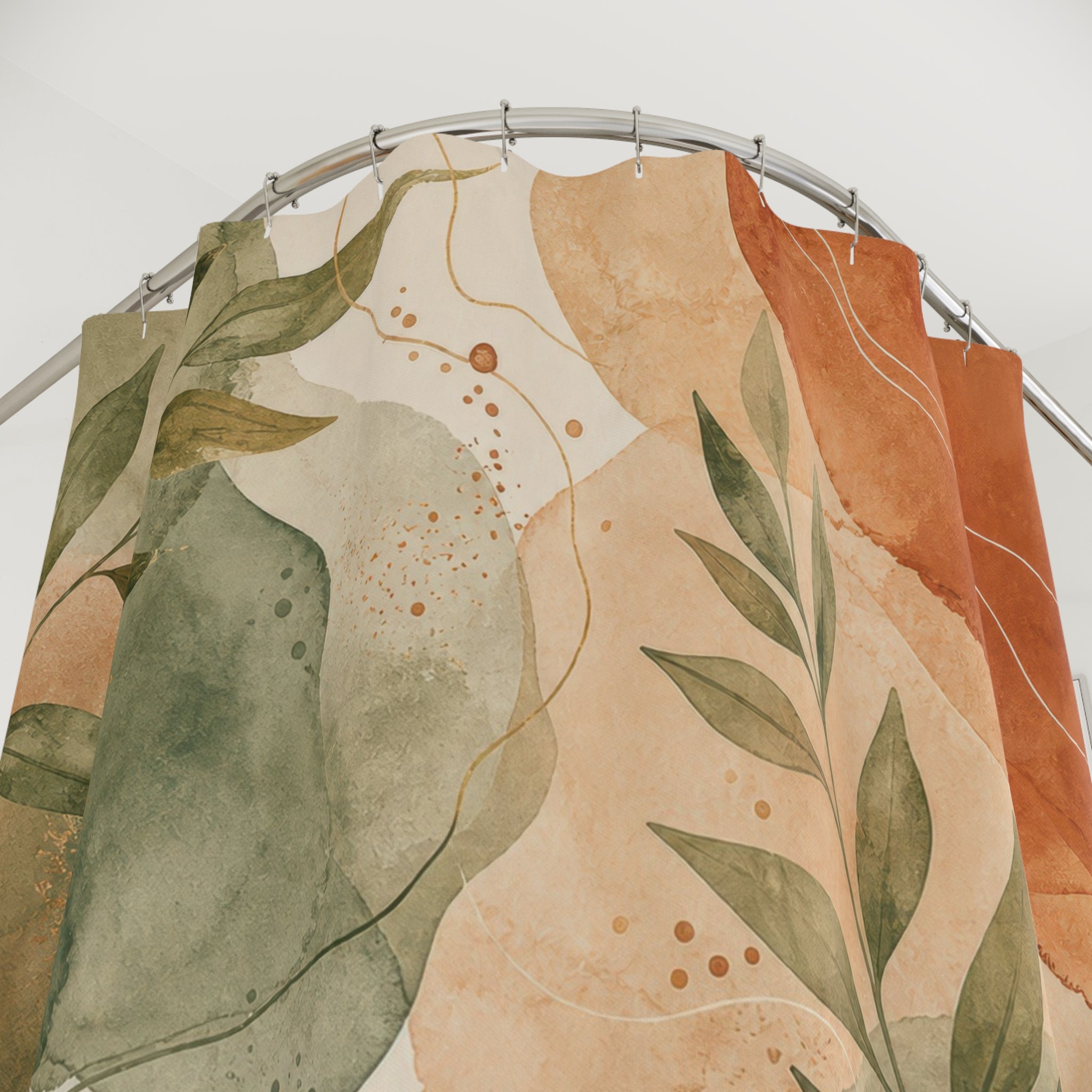 Green Botanical Terracotta Sage Watercolor Floral Shower Curtain