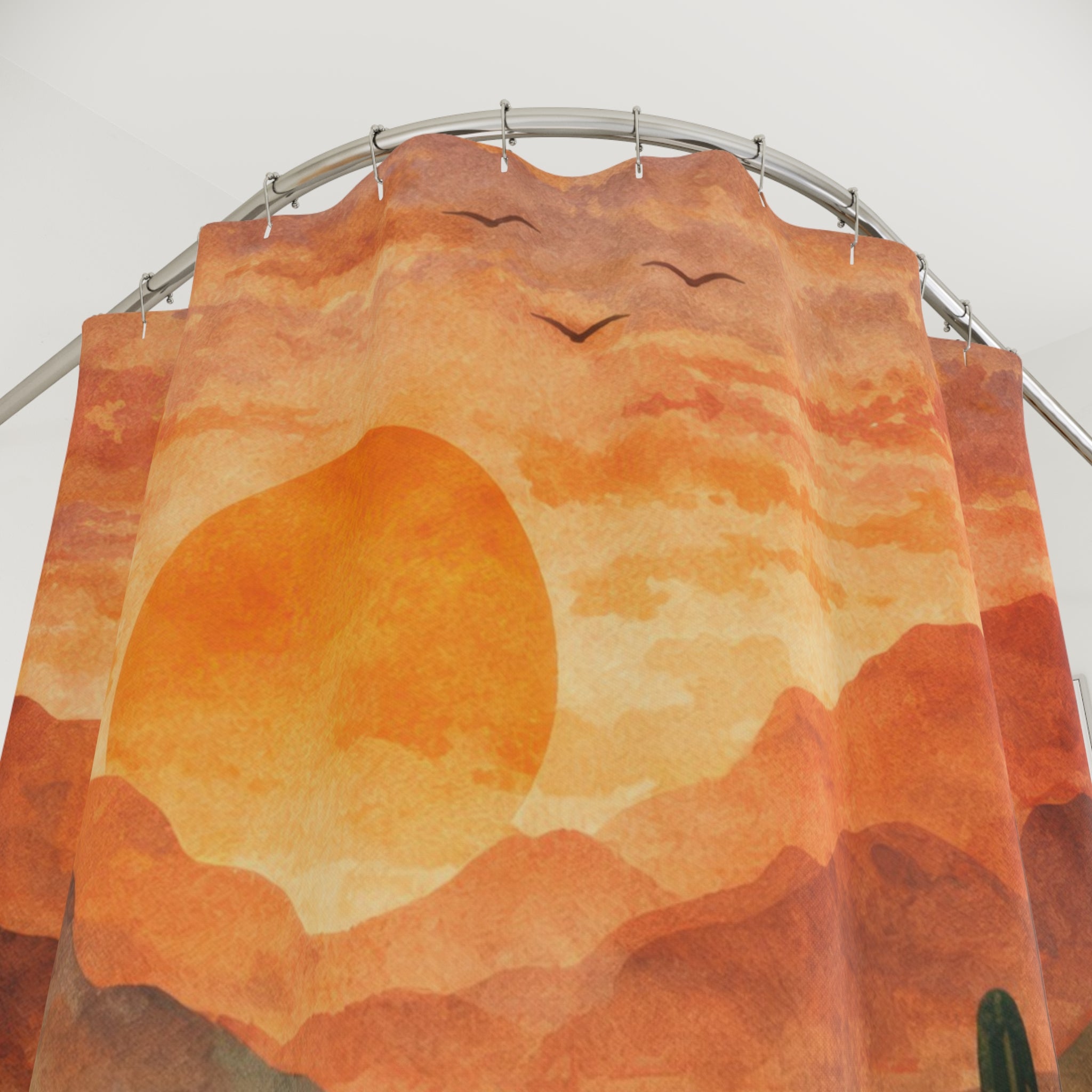 Boho Desert Cactus Shower Curtain – Terracotta Sunset