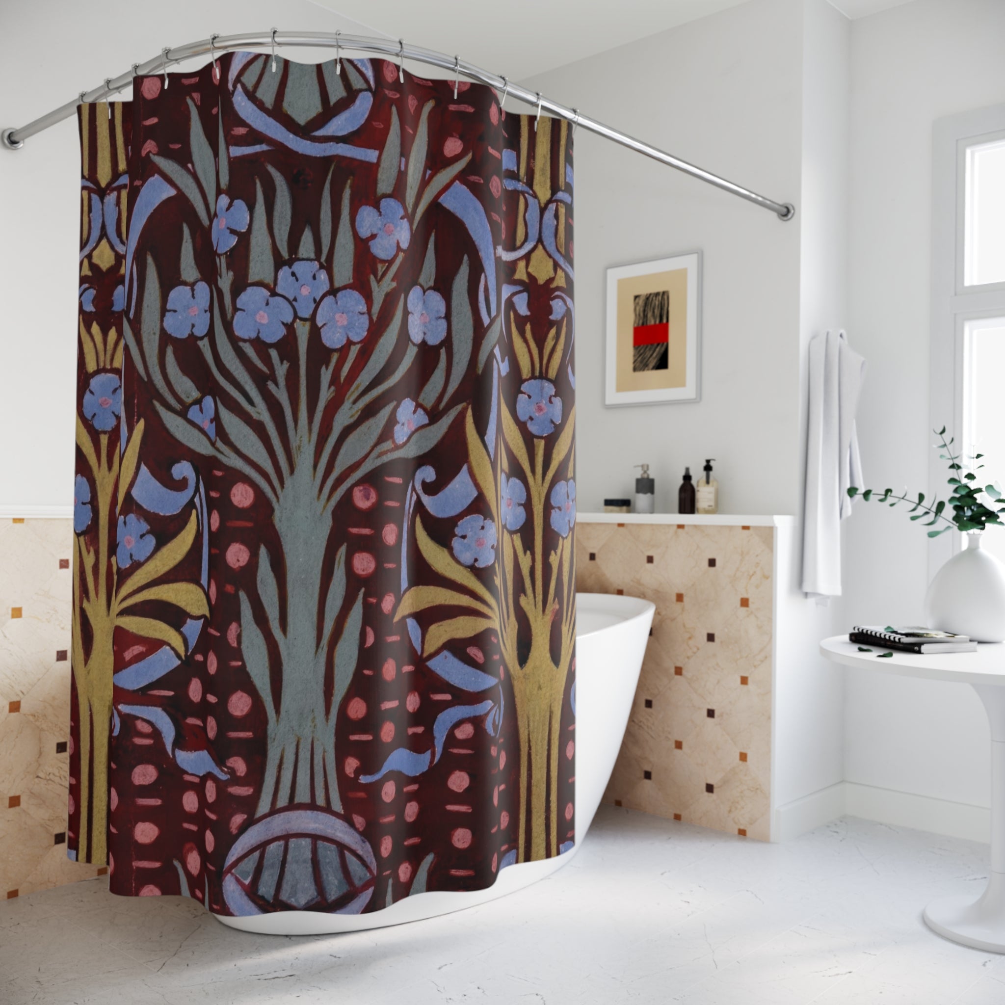 Mackmurdo Floral Shower Curtain – Red, Blue & Gold