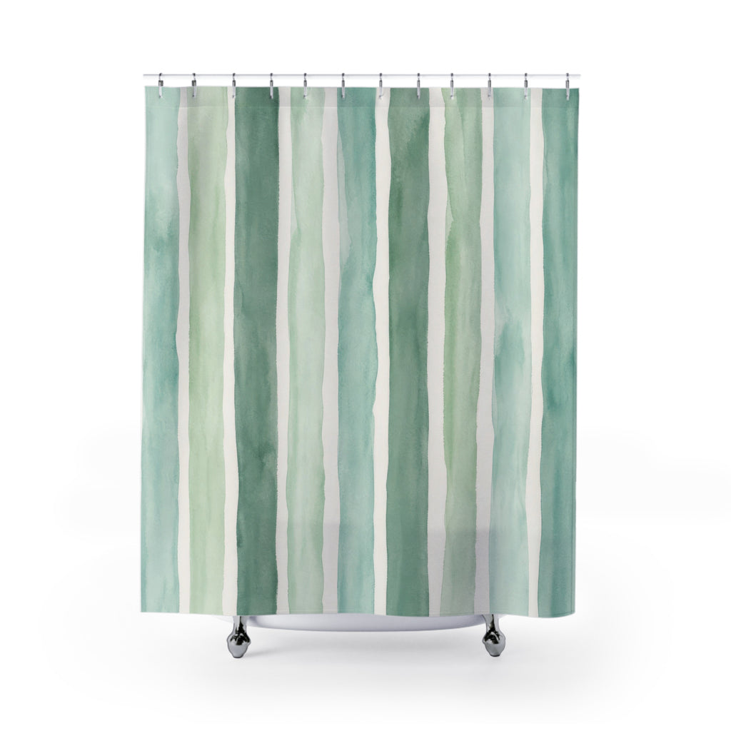 Aqua Mint Green Brush Stripe Shower Curtain