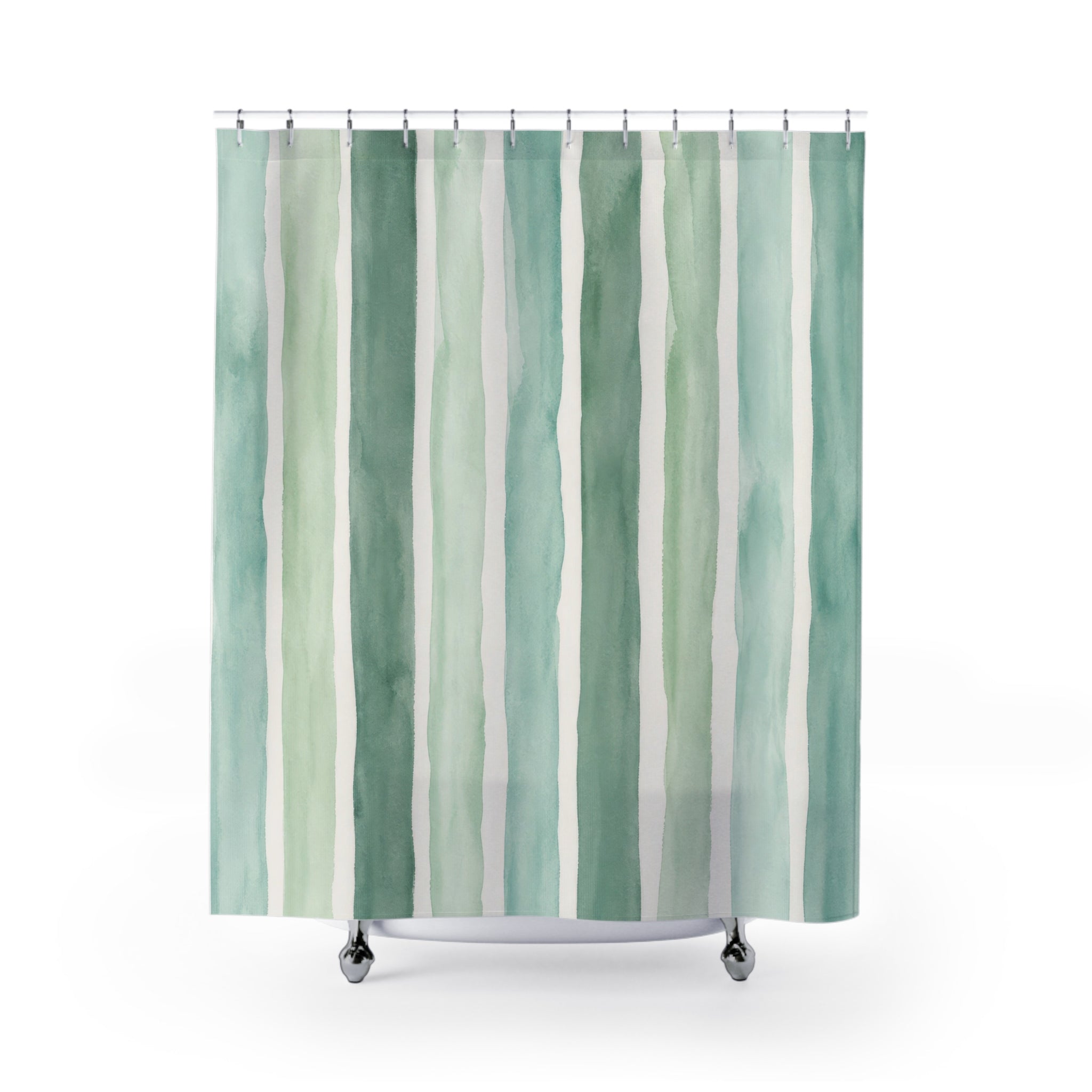 Aqua Mint Green Brush Stripe Shower Curtain