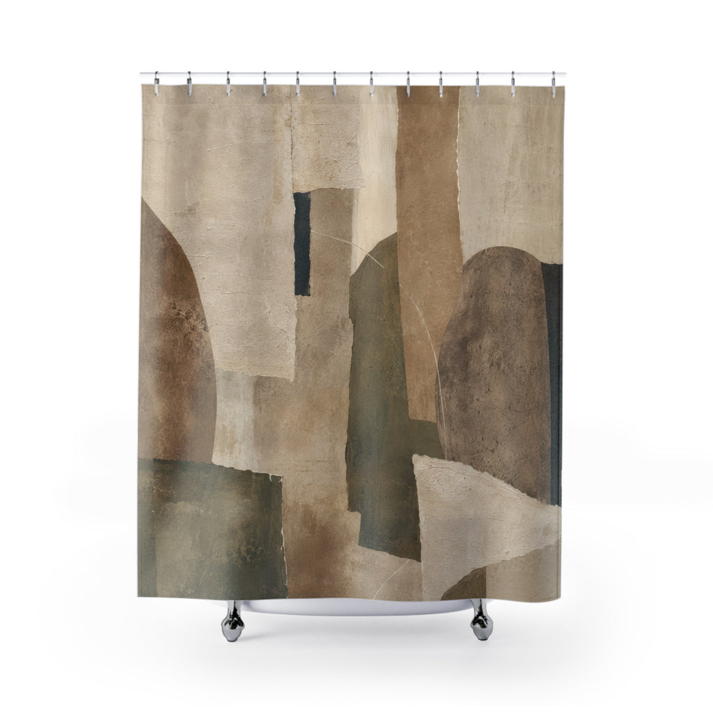 Wabi Sabi Shower Curtain: Beige Olive Abstract