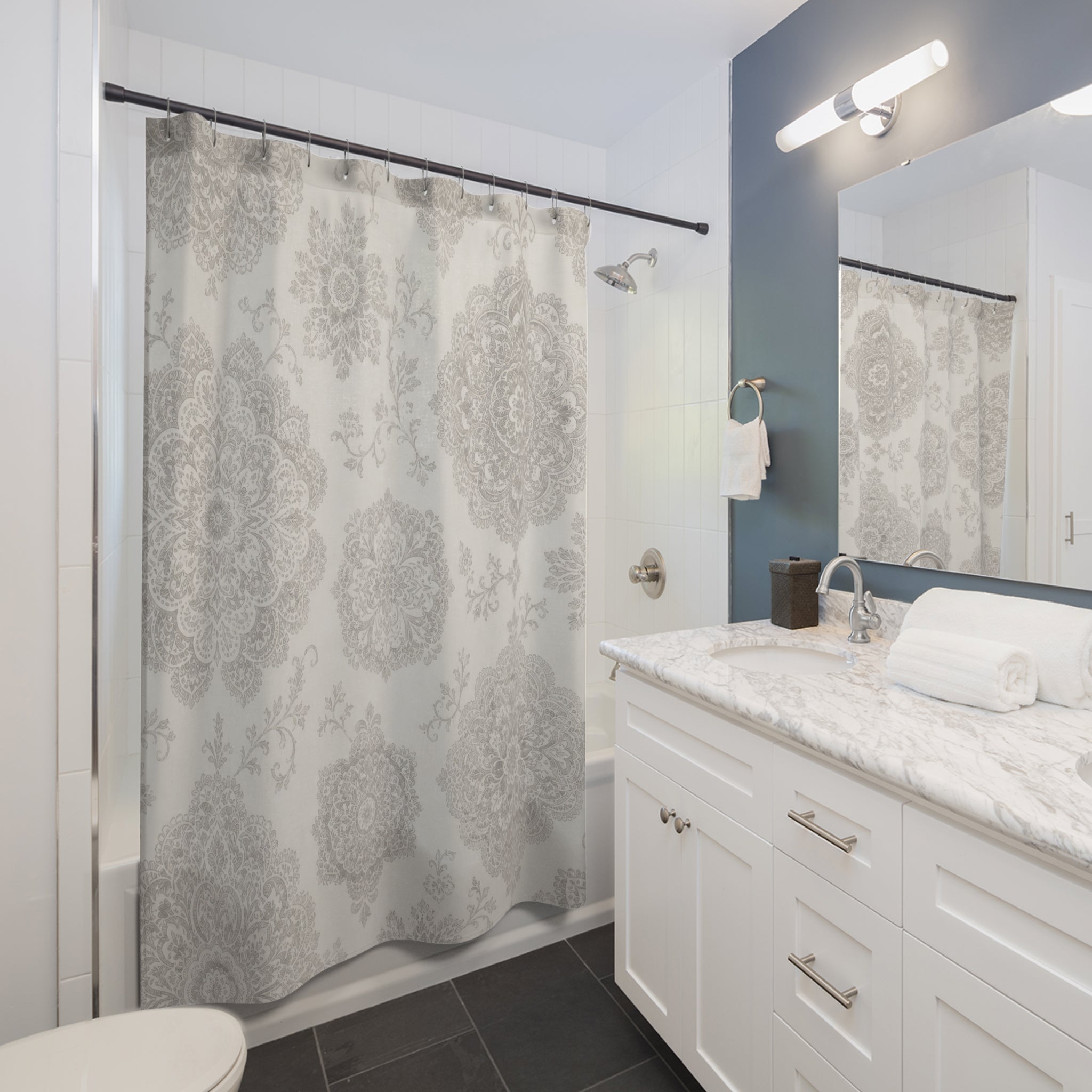 Pale Damask Medallion Shower Curtain
