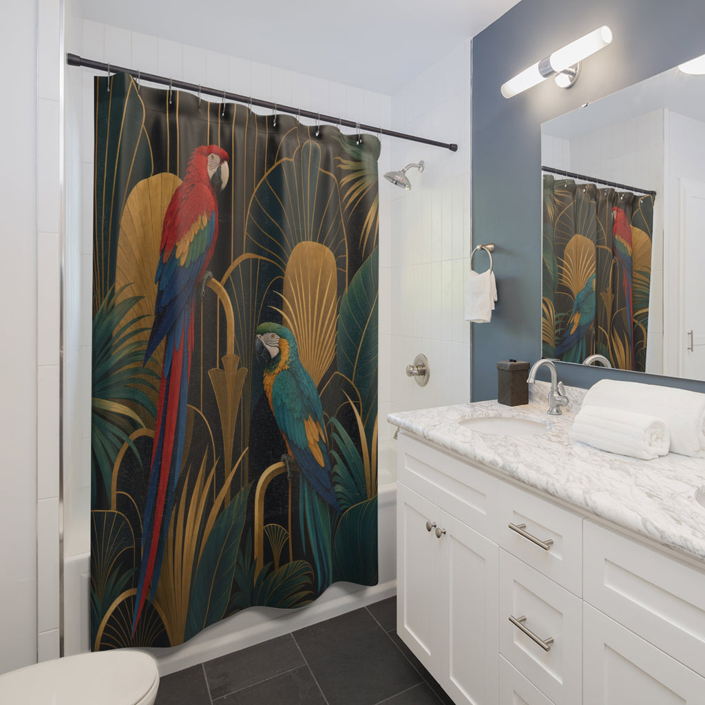 Art Deco Jewel Macaw Pair Shower Curtain