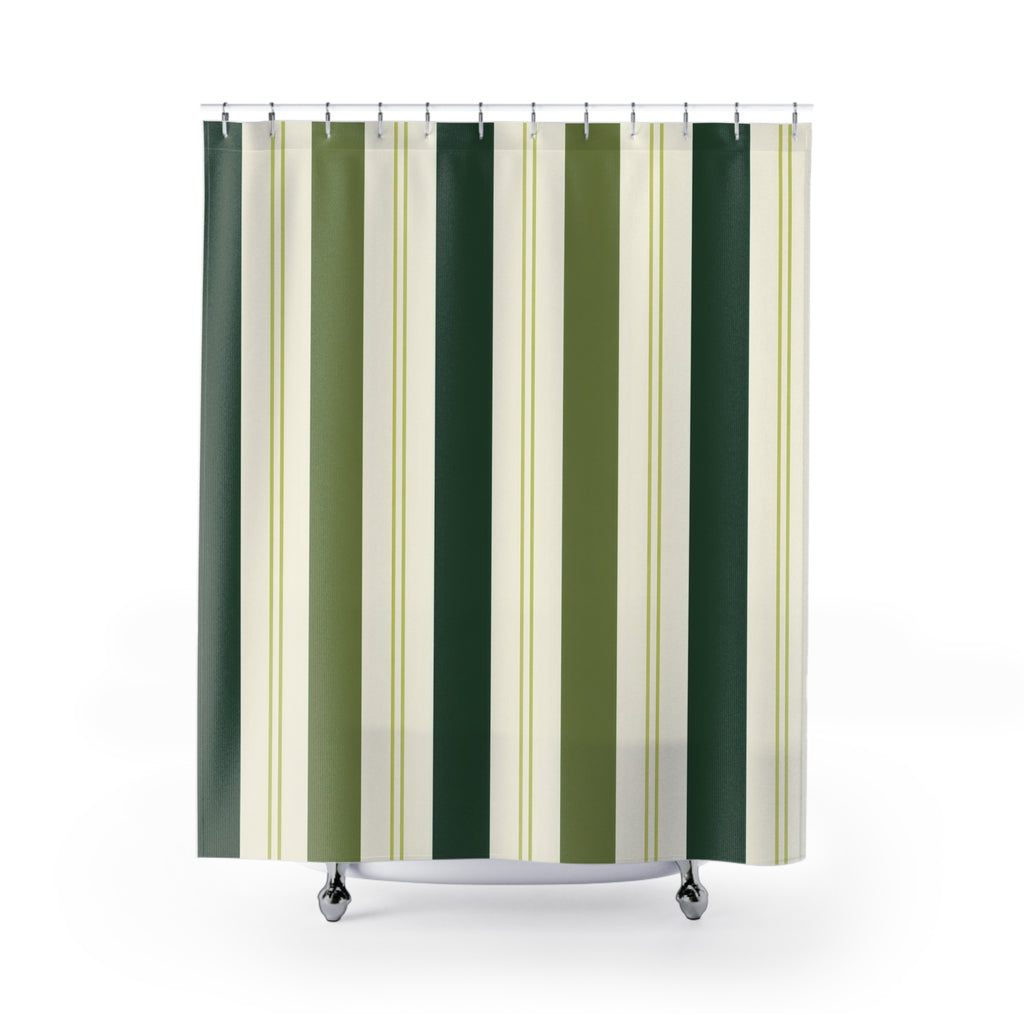 Forest Green Olive Vertical Stripe Shower Curtain