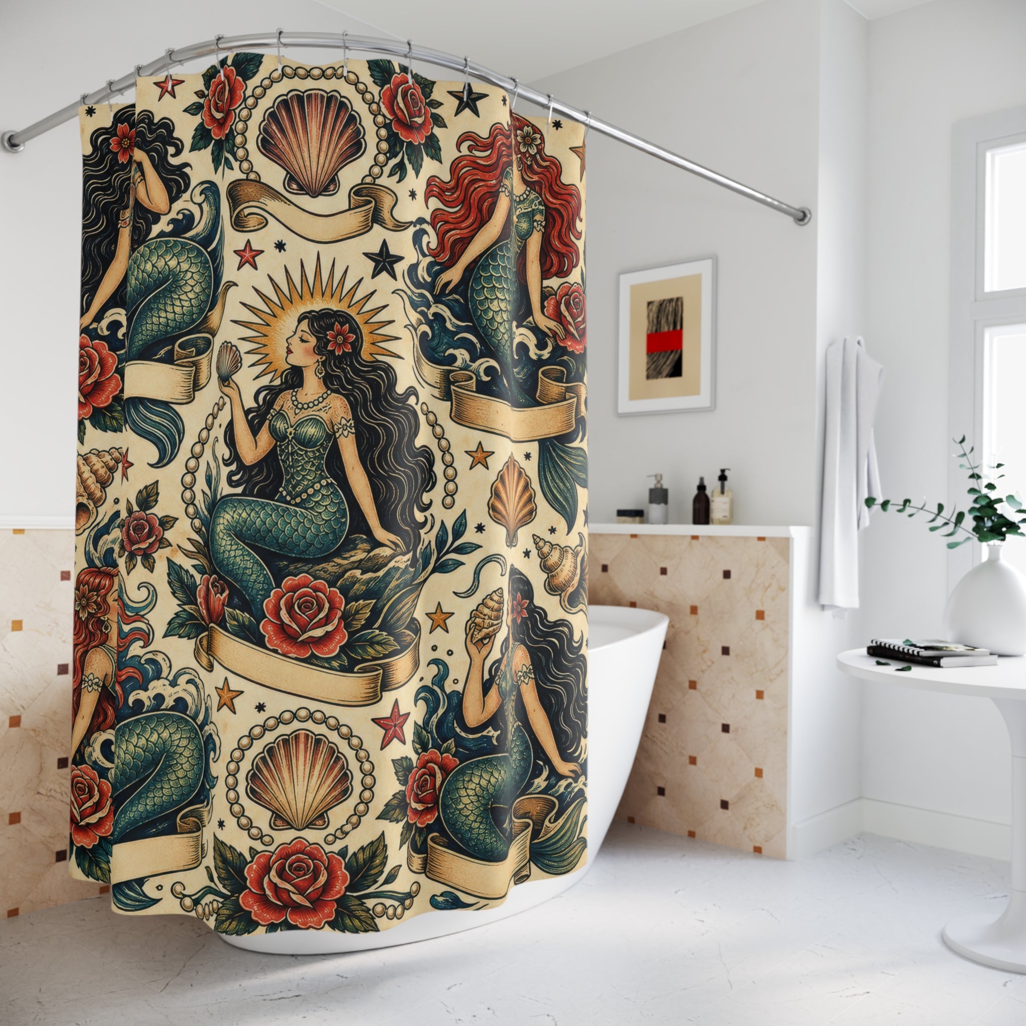 Vintage Tattoo Ocean Shower Curtain