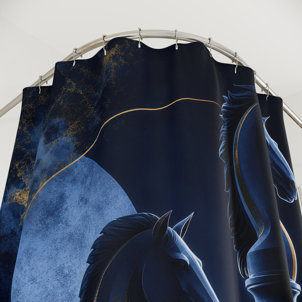 Chess Knight Navy Shower Curtain