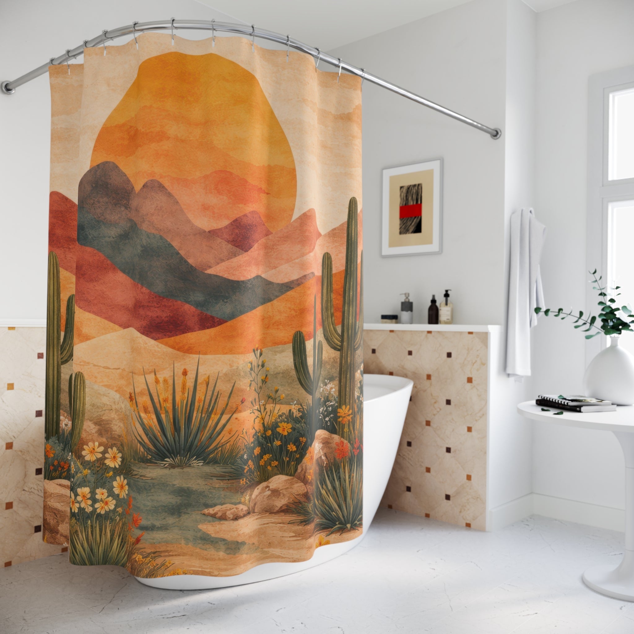 Southwestern Desert Shower Curtain – Cactus Sunset