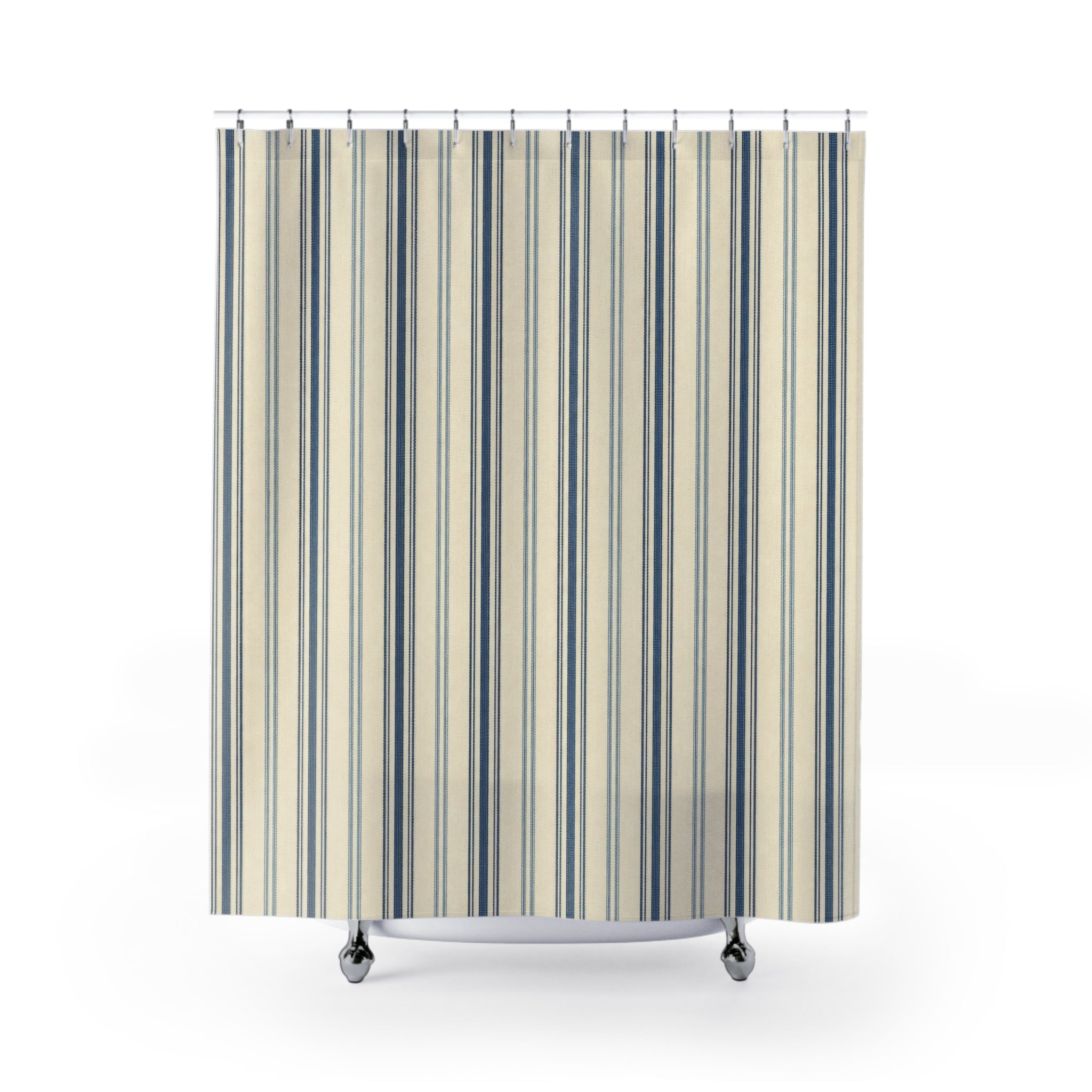 Narrow Navy Ticking Shower Curtain