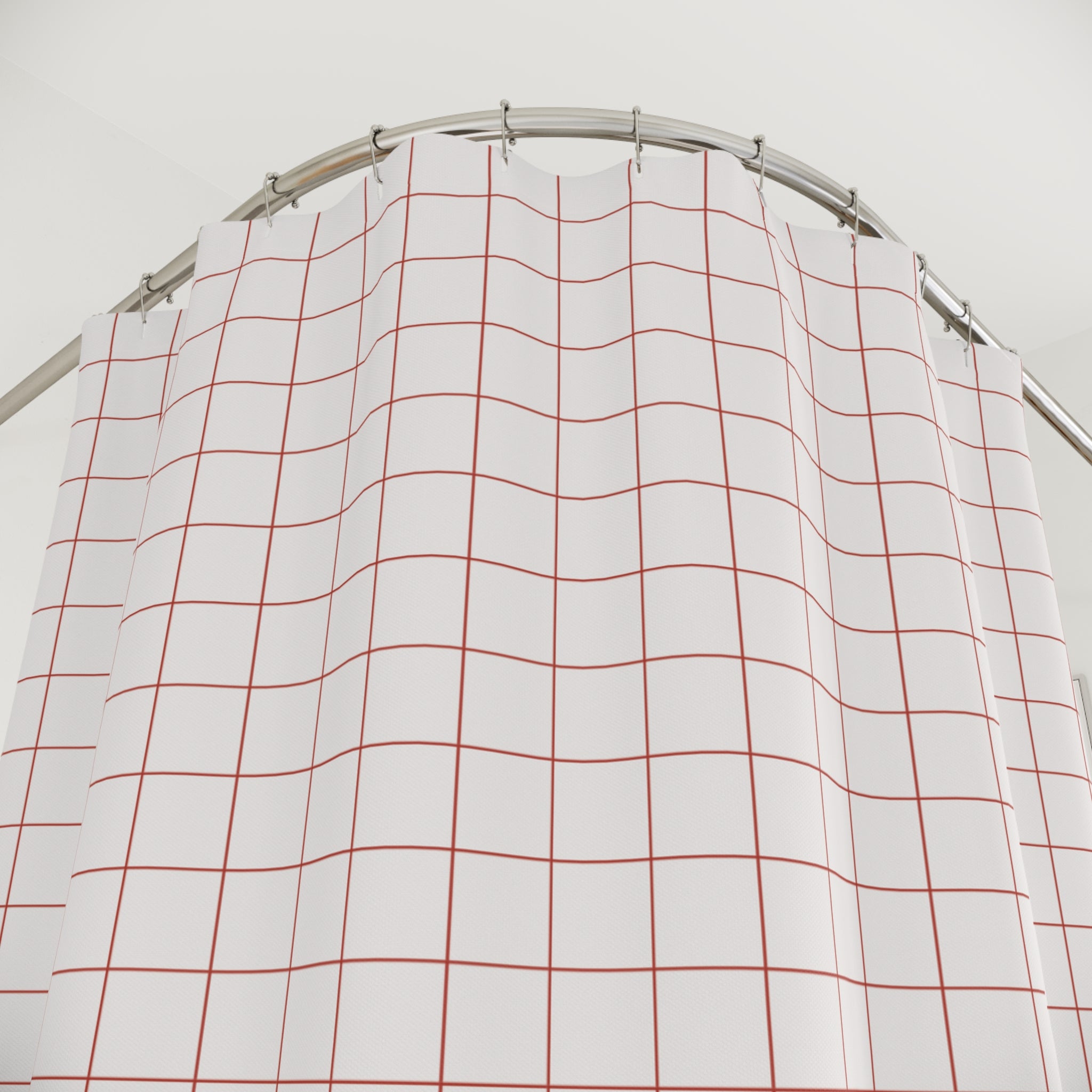 Red & White Windowpane Shower Curtain – Grid