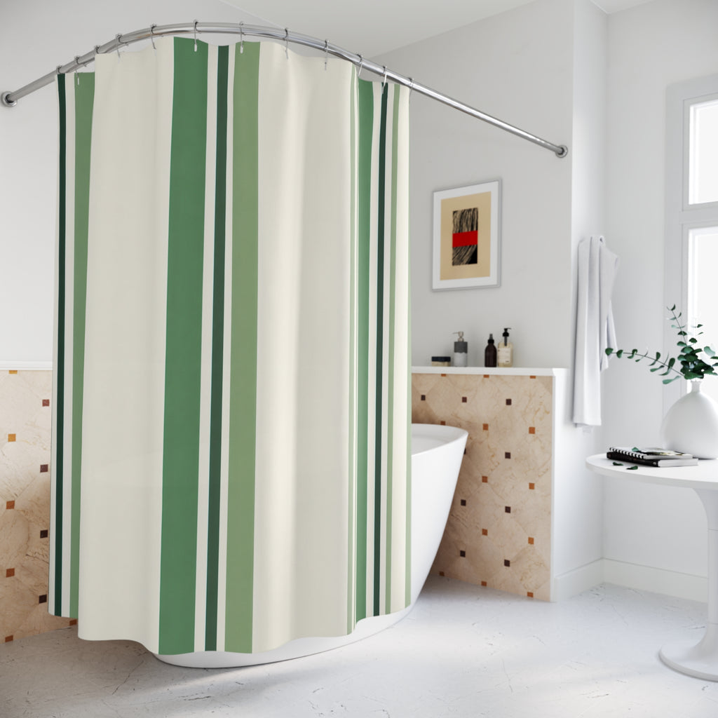 Green Cream Pinstripe Shower Curtain