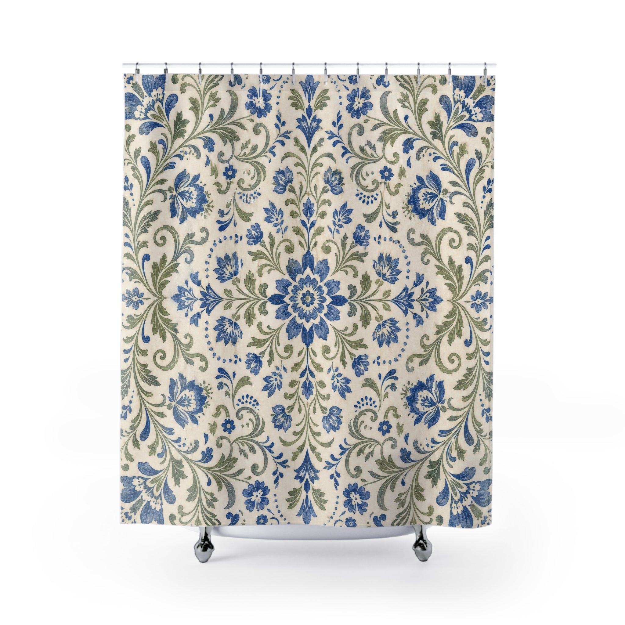 Blue and White Shower Curtain