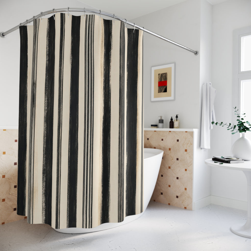 Beige Ivory Vertical Pinstripe Shower Curtain