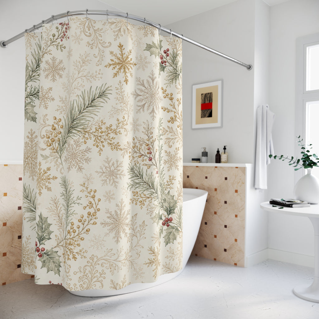 Soft Pine Snowflake Shower Curtain