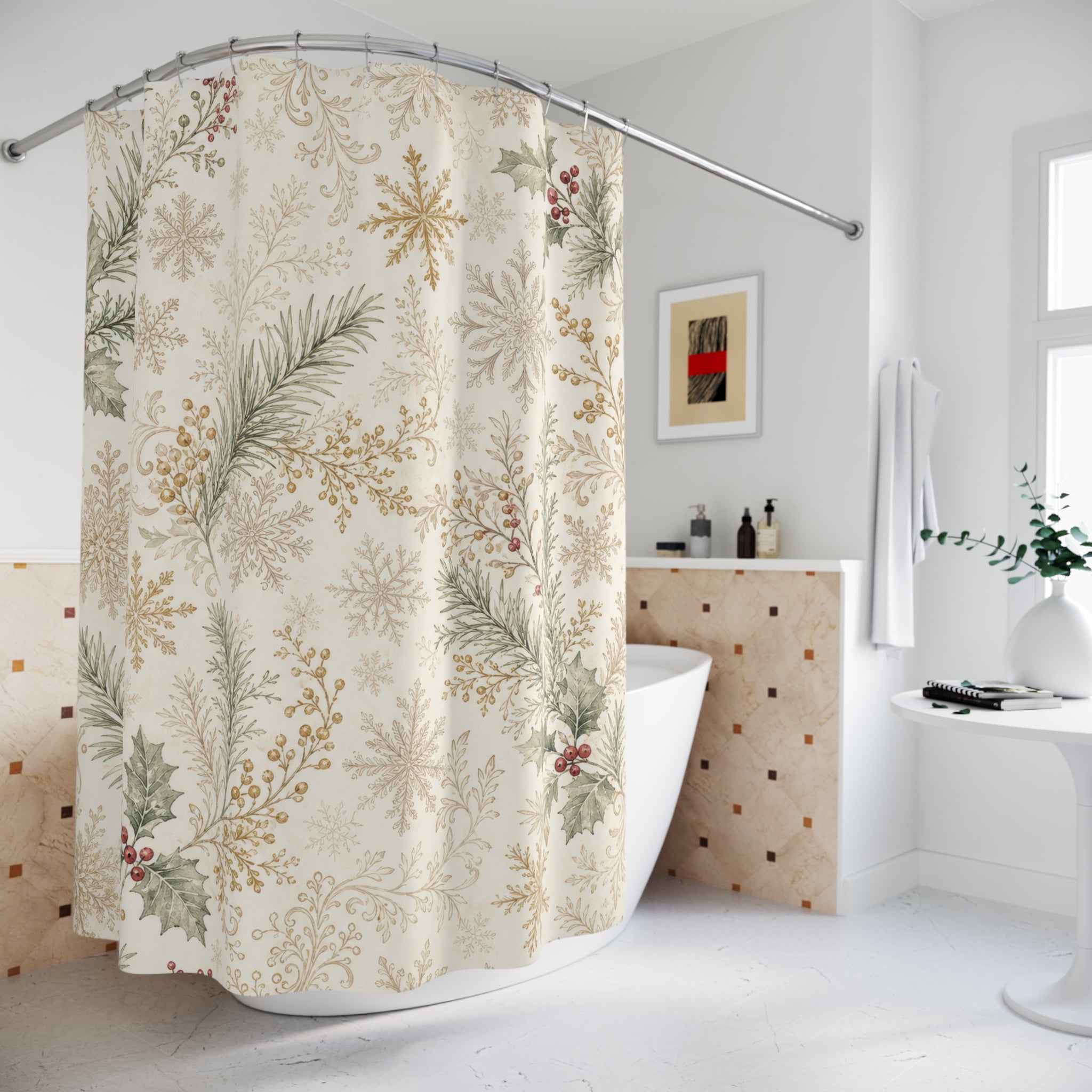 Soft Pine Snowflake Shower Curtain