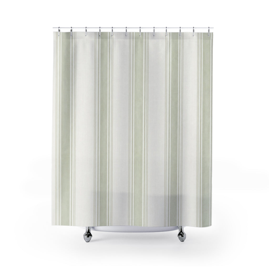 Pale Green Stripe Shower Curtain