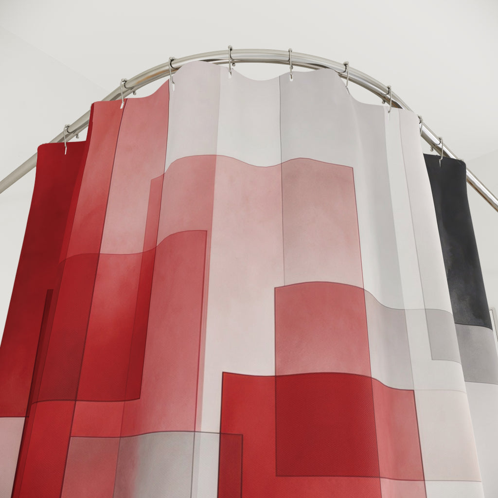 Red Gray Block Geometric Shower Curtain