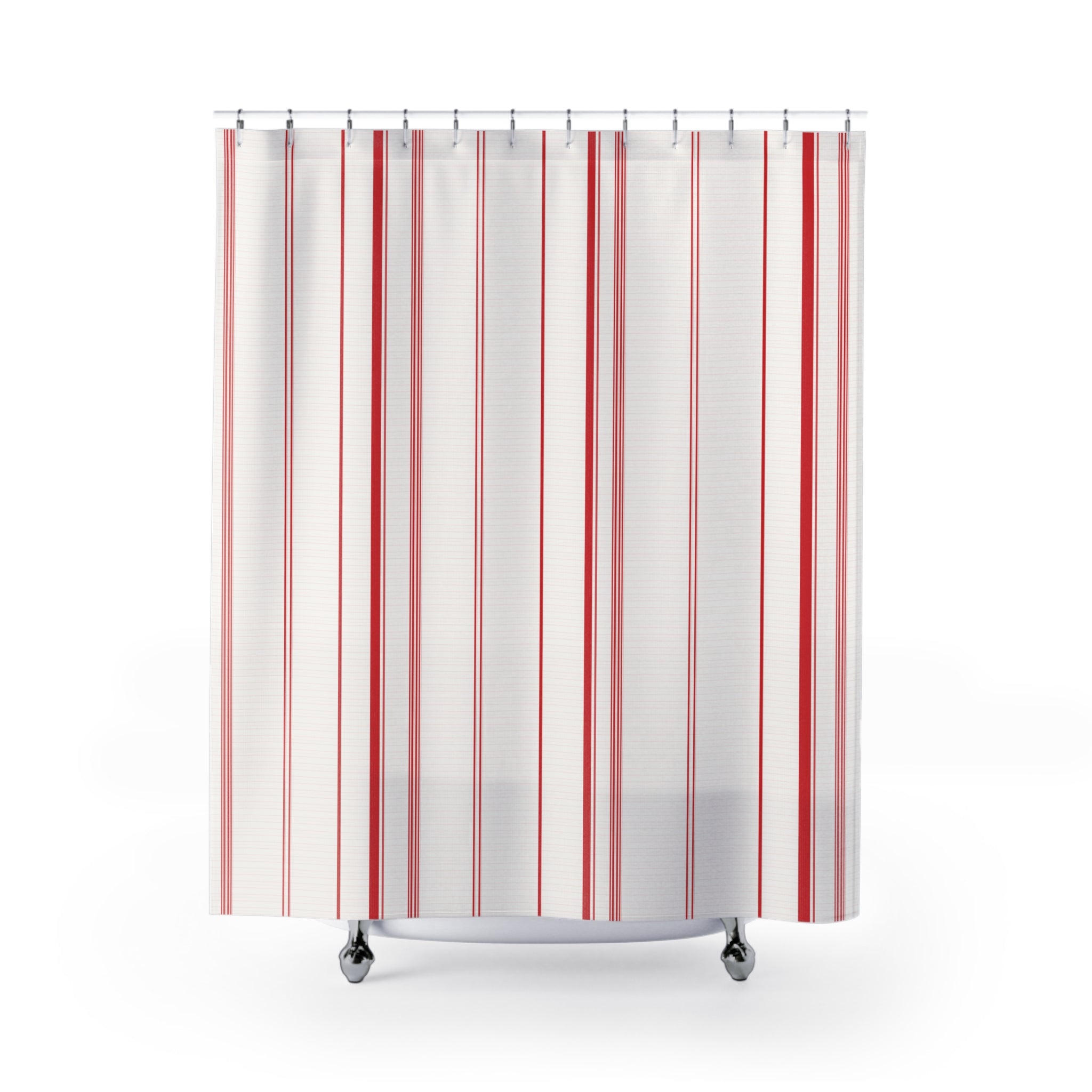 Red White Fine Ticking Stripe Shower Curtain
