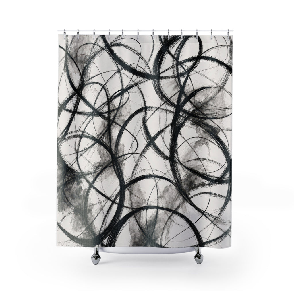 Black White Scribble Line Shower Curtain