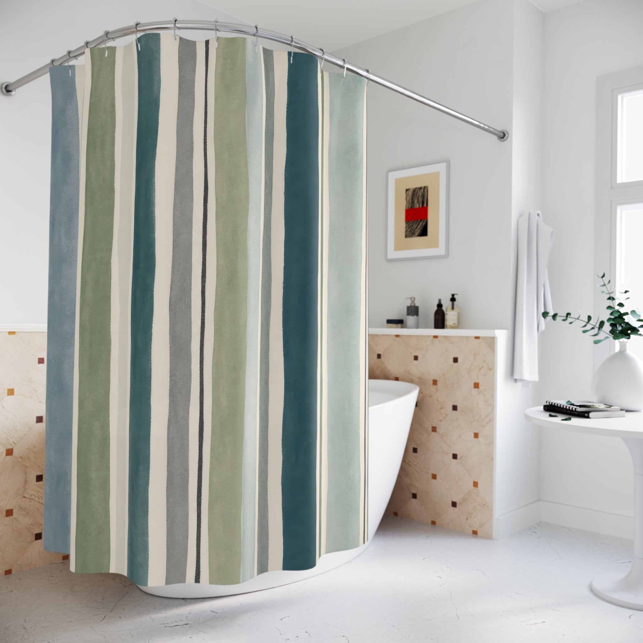 Watercolor Vertical Stripe Shower Curtain