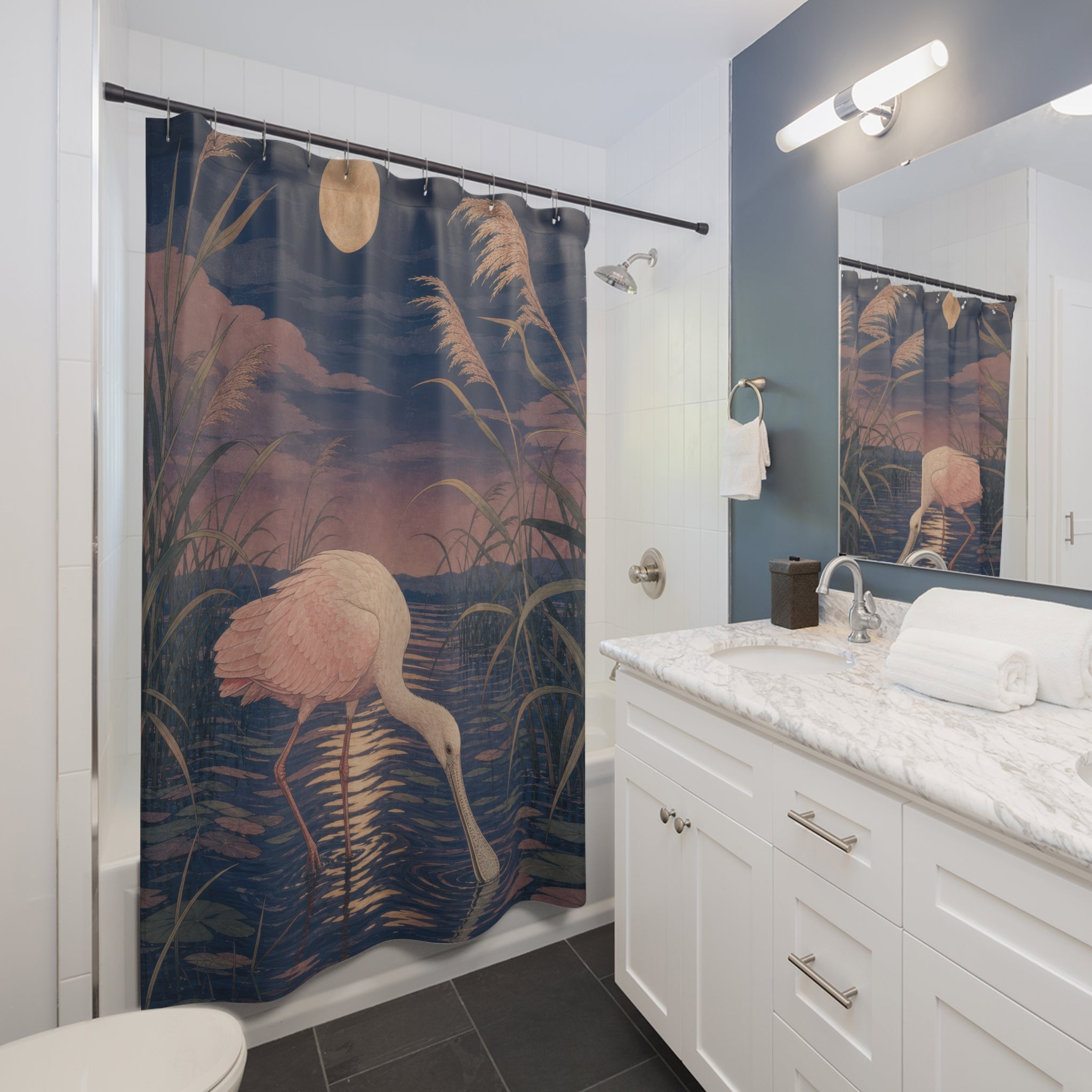 Moonlit Japanese Spoonbill Shower Curtain