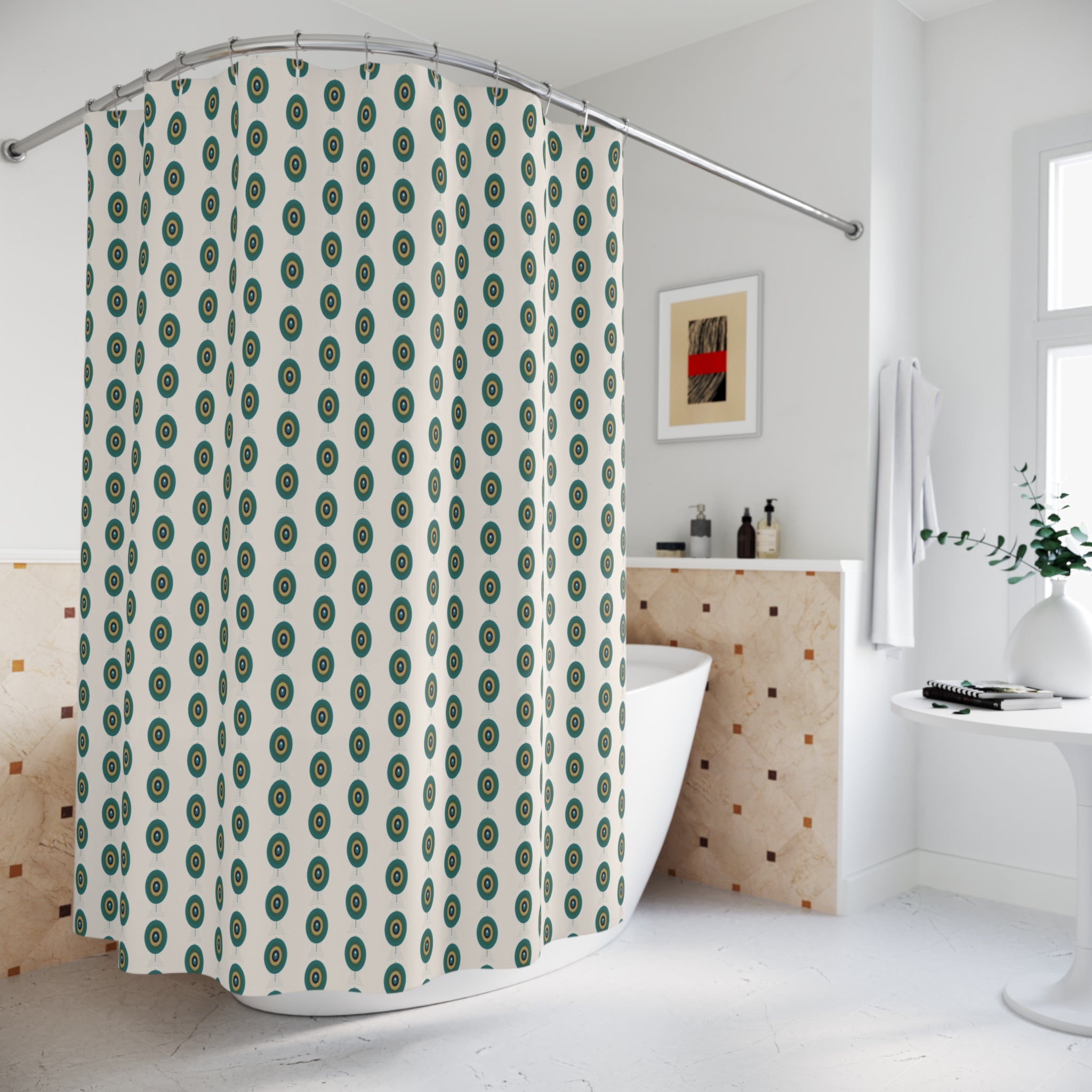 Art Nouveau Peacock Shower Curtain – Teal & Gold