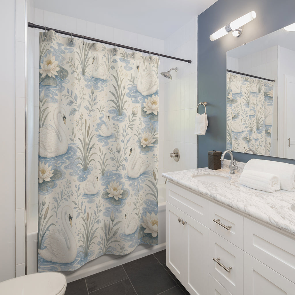 Swan Lake Botanical Shower Curtain