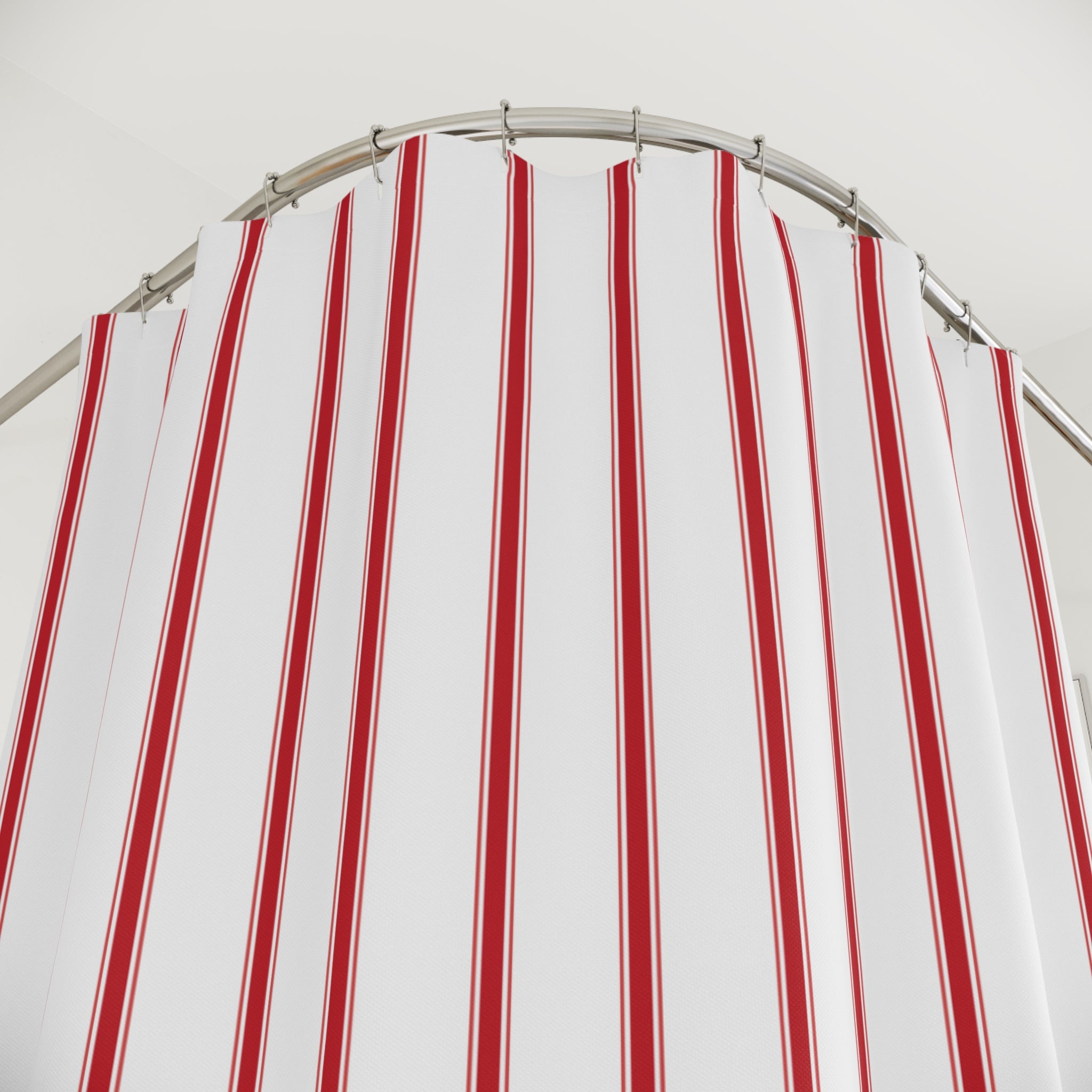 Red and White Ticking Stripe Shower Curtain